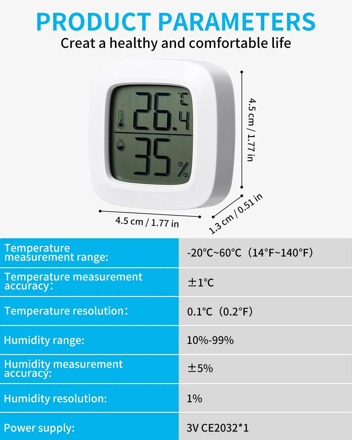 Jissta termometr wewnętrzny miernik wilgotności cyfrowy z czujnikiem temperatury do domu szklarniowego
