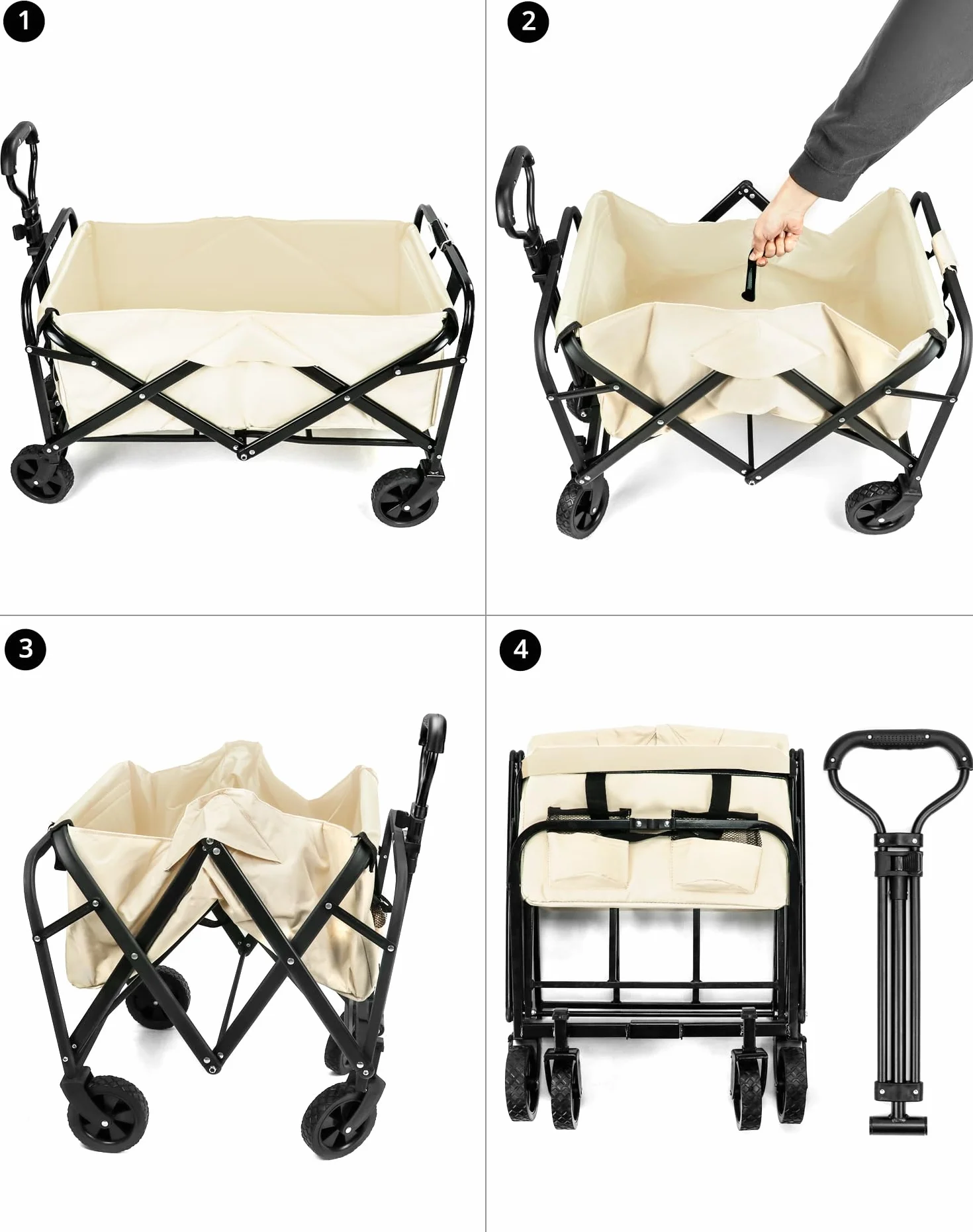 QWORK® Składany wózek ręczny na kemping, wózek plażowy, wózek transportowy z regulowanym uchwytem i boczną kieszenią, obciążenie do 80 kg