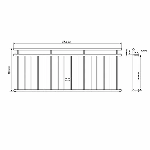 ECD Germany balkon francuski 225 x 90 cm czarny matowy stal malowana proszkowo balustrada balkonowa