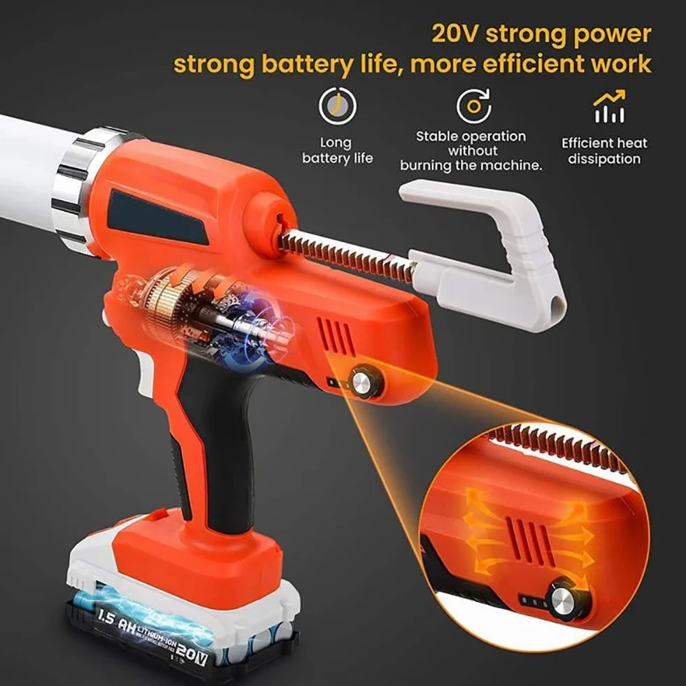 Elektryczny zestaw pistoletu do uszczelniania i kleju, bezprzewodowy pistolet uszczelniania bez kapania, szybką ładowarką LED i akumulatorem litowym 2,5 Ah, pistolet nabojowy obrotowym wózkiem,1battery