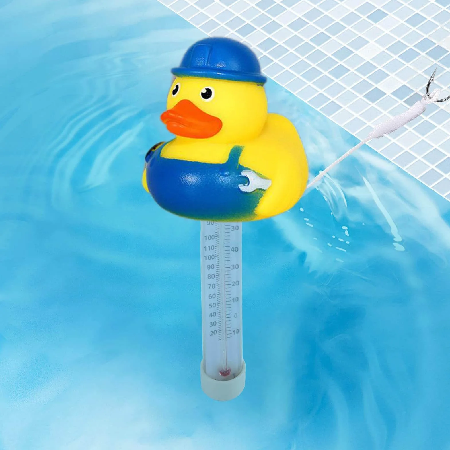 Pływający termometr w kształcie kaczki, termometr do pomiaru temperatury wody, łatwy do odczytania miernik temperatury ze sznurkiem, miernik temperatury do użytku na zewnątrz i wewnątrz basenów
