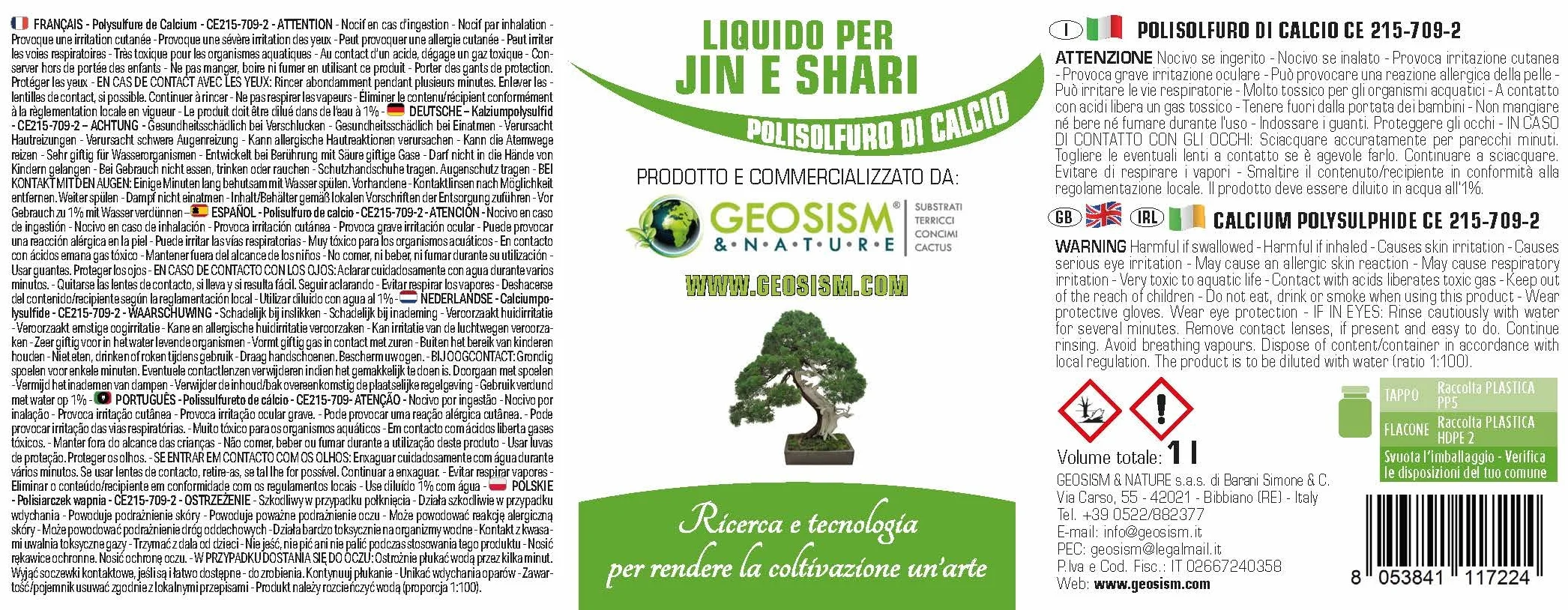 P?yn do Jin i Shari Geosism (polisiarczek wapnia) certyfikowany do bonsai (1 l)