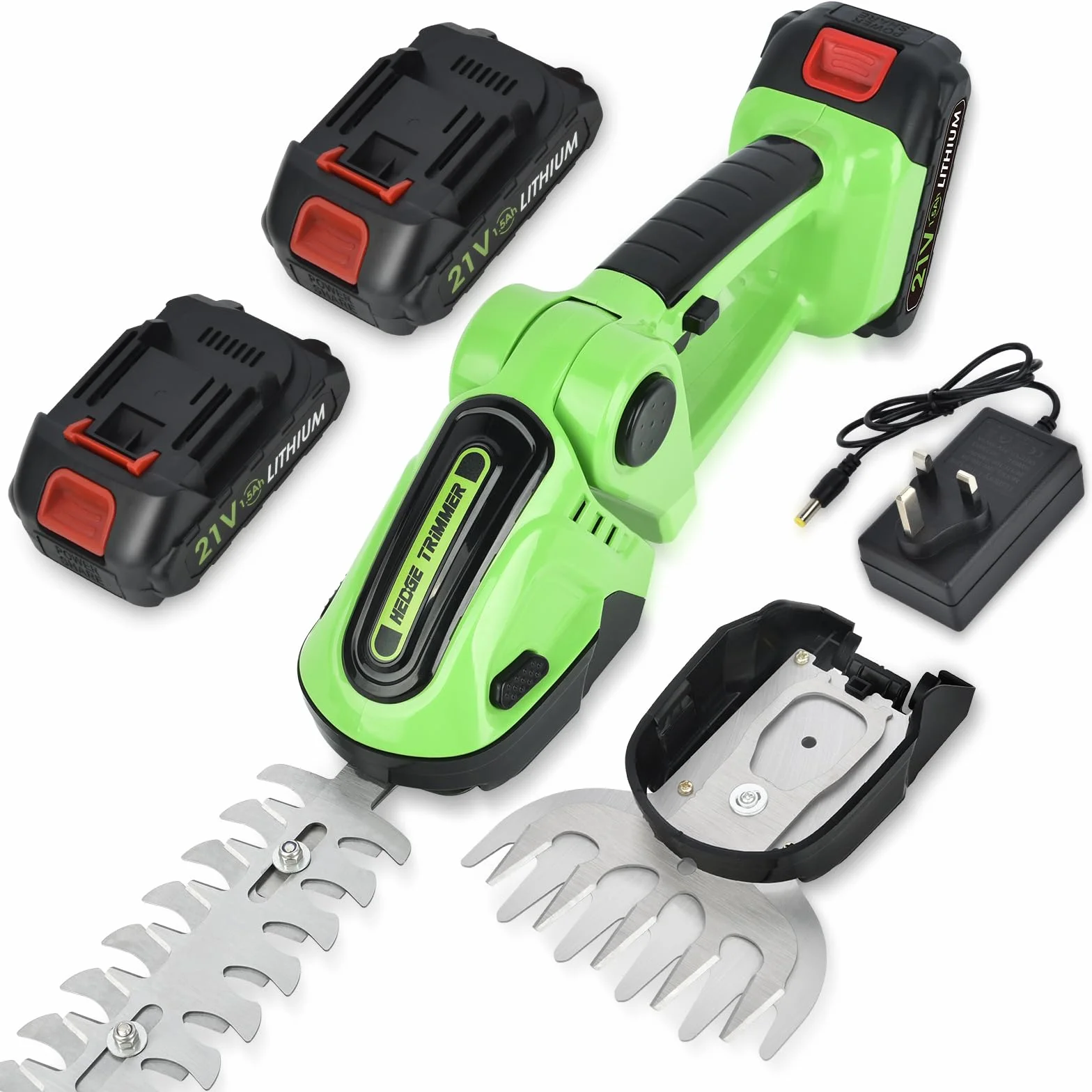 Akumulatorowe nożyce do żywopłotu 21 V 2 w 1 1500 mAh z akumulatorem i ładowarką