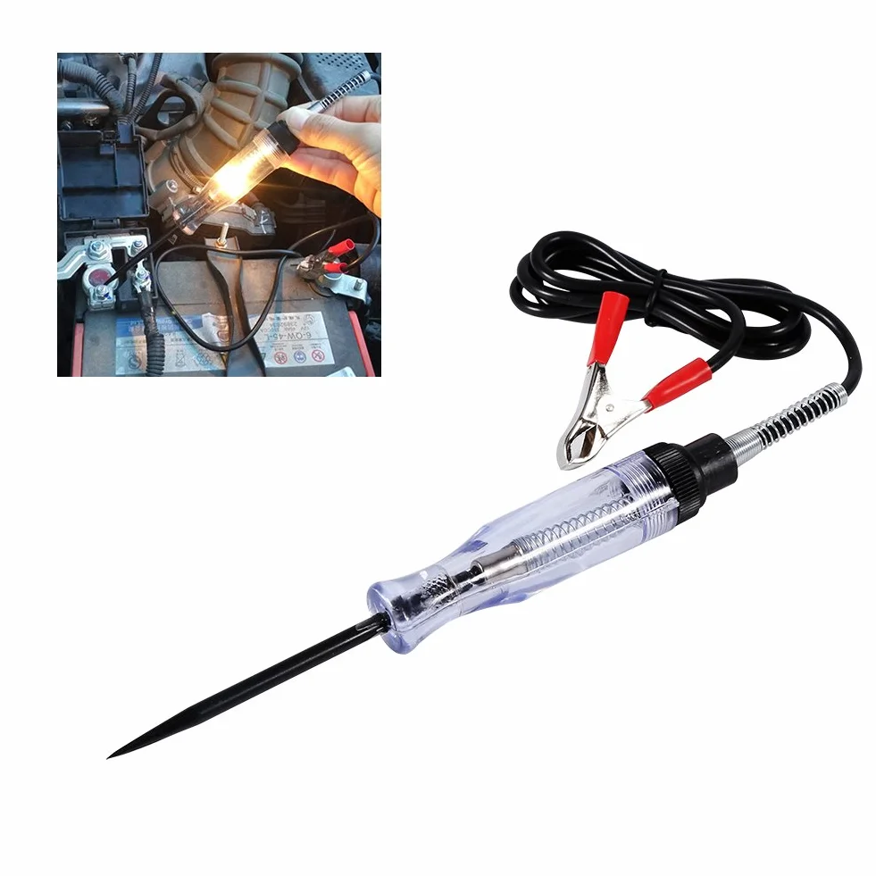 Fydun tester obwodu elektrycznego 6V 12V 24V DC tester obwodu drutu Auto samochód ciężarówka obwód napięcia Tester samochodowy test VoltMet długa sonda sonda żarówka 1pc