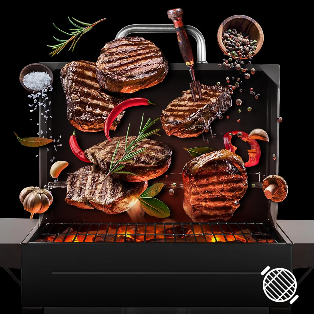 MalTec grill na węgiel drzewny ogrodowy z pokrywą komina, powierzchnia grillowania, termometr Chimney BBQ, wysuwana popielniczka