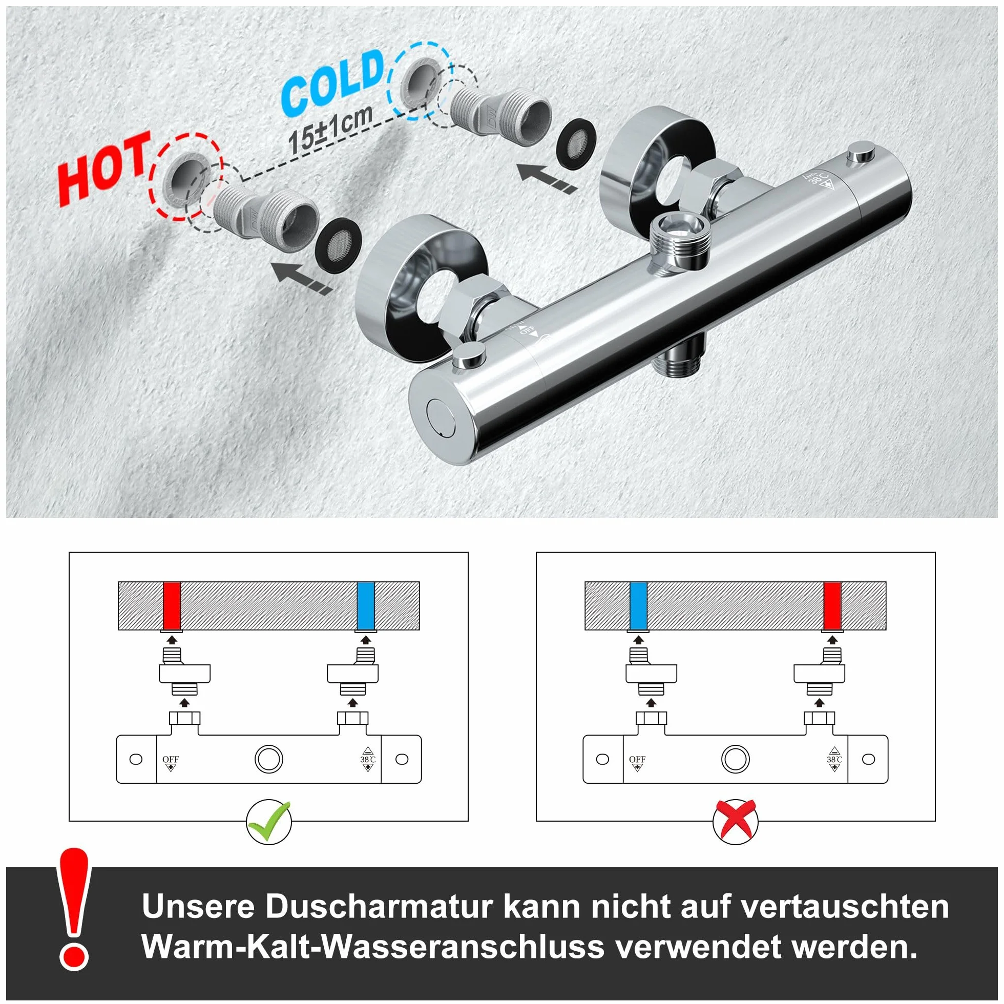 Görbach Deszczownica system prysznicowy z armaturą termostatyczną, bateria mieszająca, termostat ze stali nierdzewnej, zestaw prysznicowy z głowicą prysznicową XXL, 35 x 25 cm, chrom