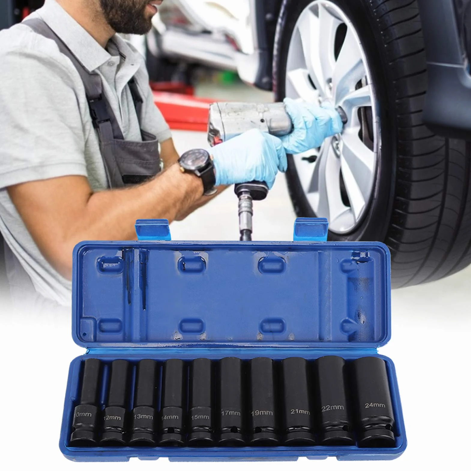 Alomejor 10 szt. Zestaw Nasadek Udarowych Heavy Duty Stal Chromowo-molibdenowa 1/2in Napęd dla Mechaników i Projektów