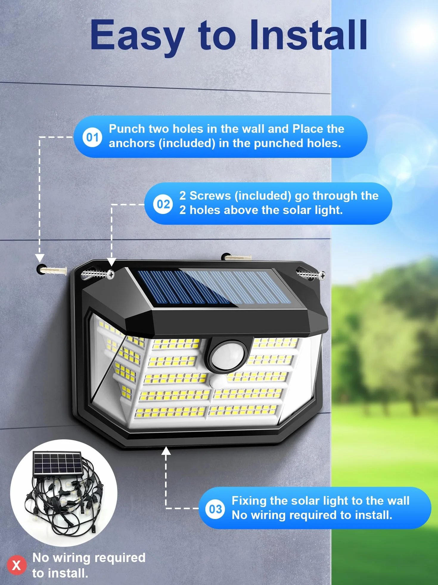 Lampa solarna zewnętrzna [2 sztuki], [230 diod LED + 3 tryby + 300° superjasna] Lampa solarna ogrodowa, 2200 mAh IP65
