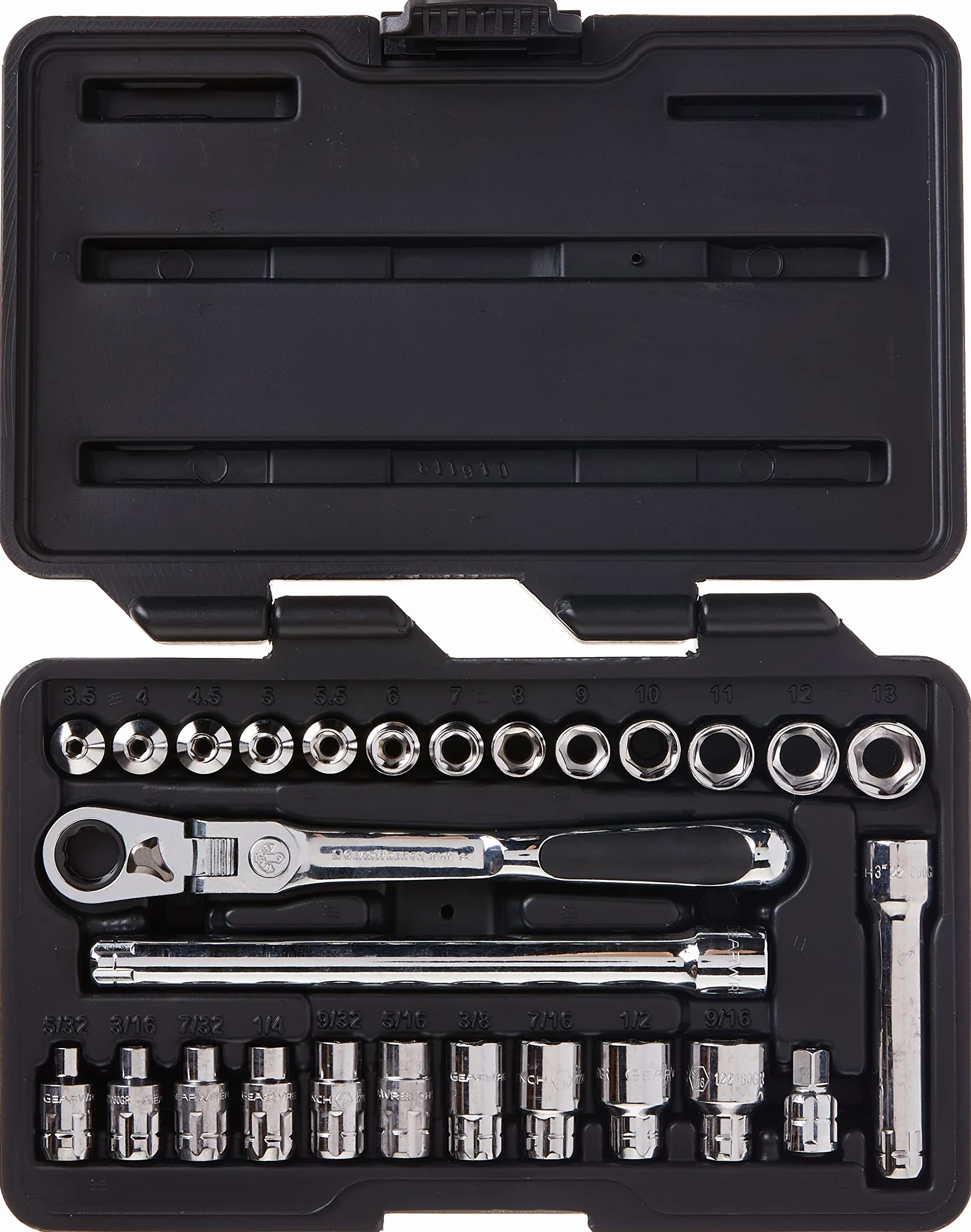 GEARWRENCH Zestaw 27 standardowych narzędzi mechanicznych SAE/metrycznych 6 punktów 6 pt