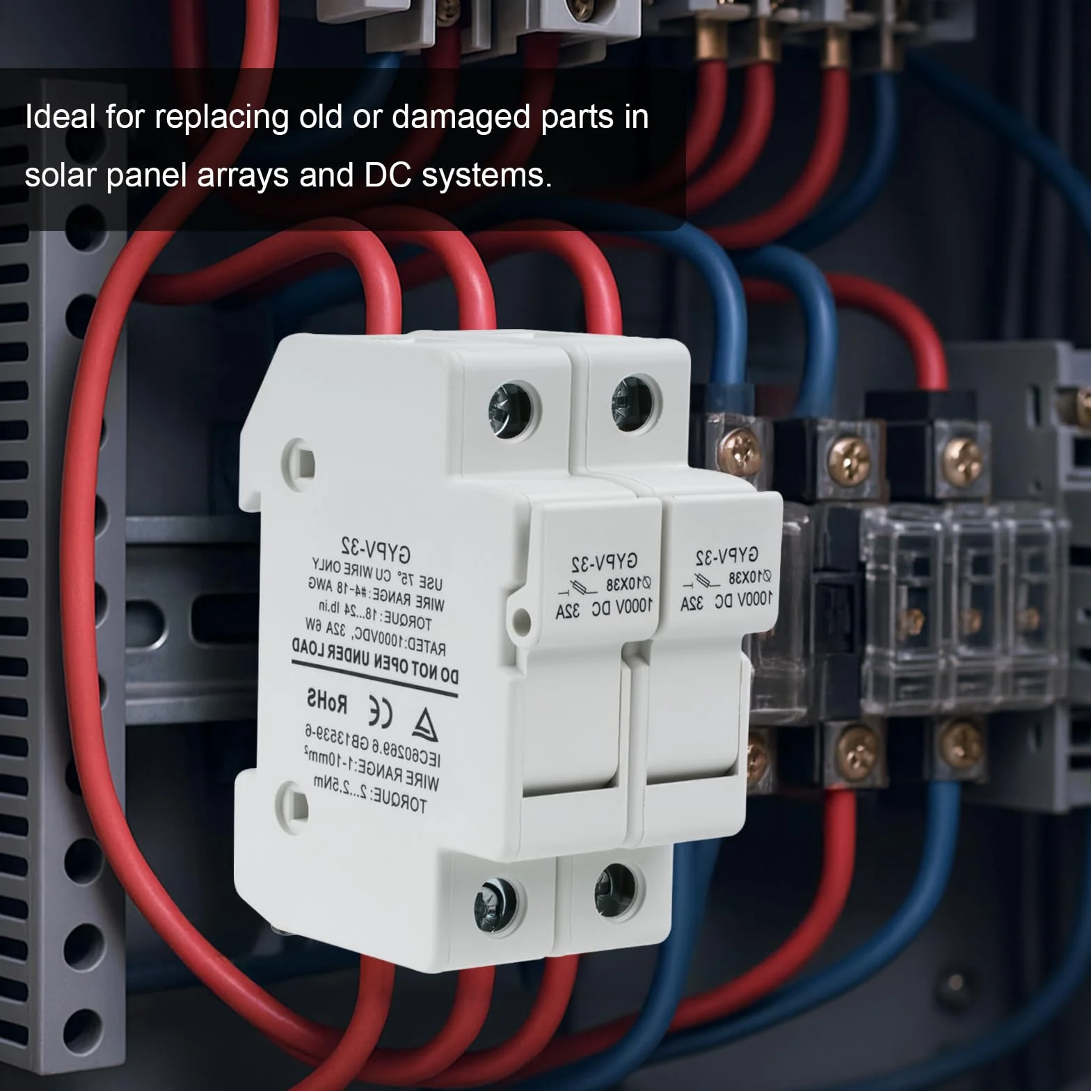 Bezpiecznik DC 15a Solar PV Zabezpieczenie przed zwarciem Ochrona przed przełamaniem 32a 2P PV Zestaw bezpieczników 1000VDC