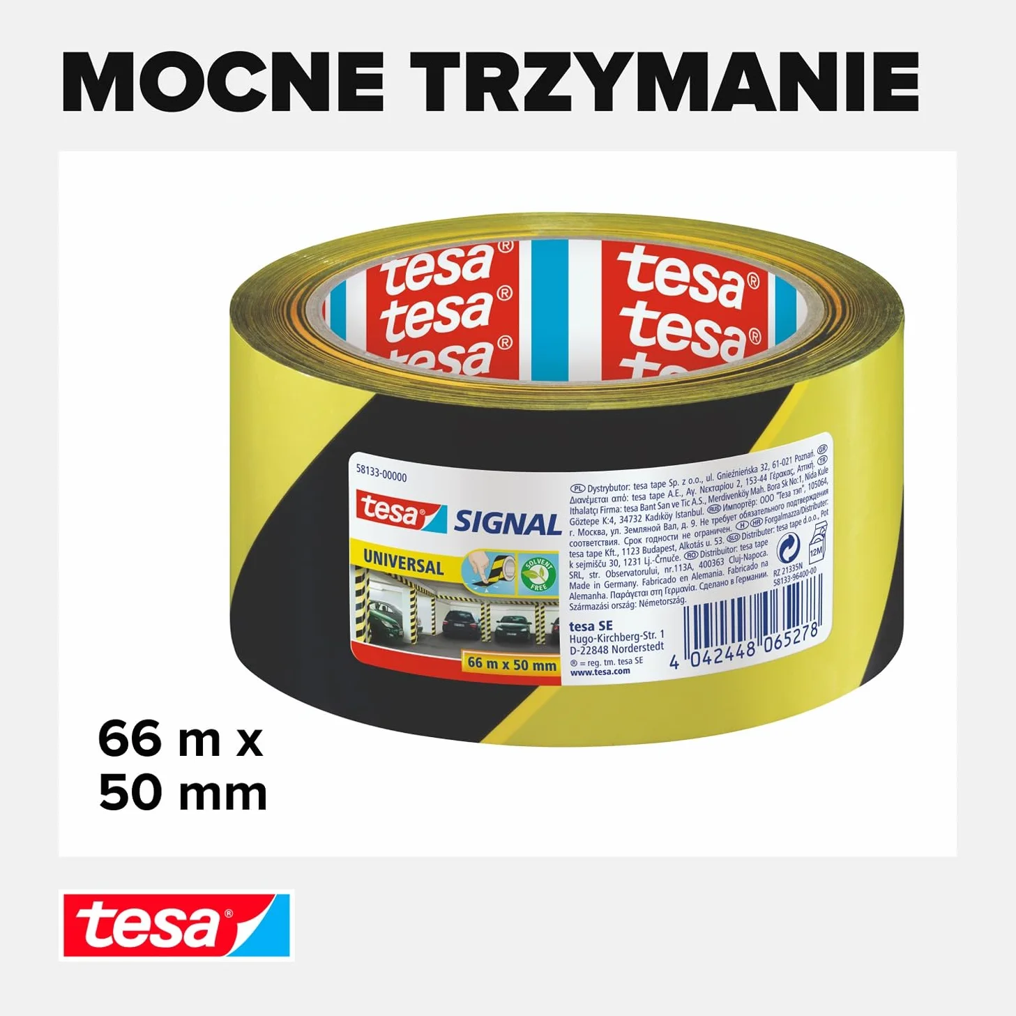 tesa SIGNAL 58133-00000-00 Taśma Sygnalizacyjna, Czarny/Żółty, 66 x 50 mm, 1 Rolka