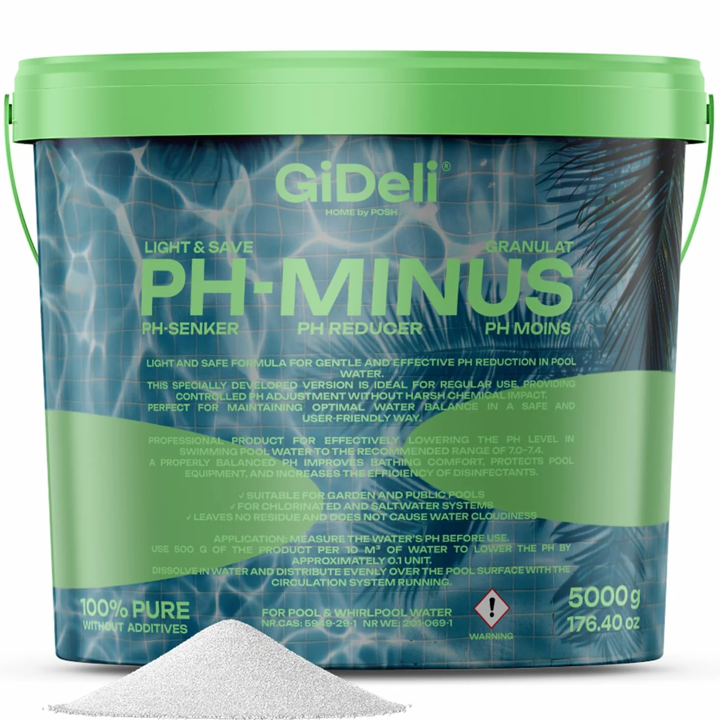 pH Minus Light granulat 5 kg w wiaderku, obniża pH w basenie, płyn do pielęgnacji wody z hydromasażem, idealny dla wszystkich rodzajów basenów