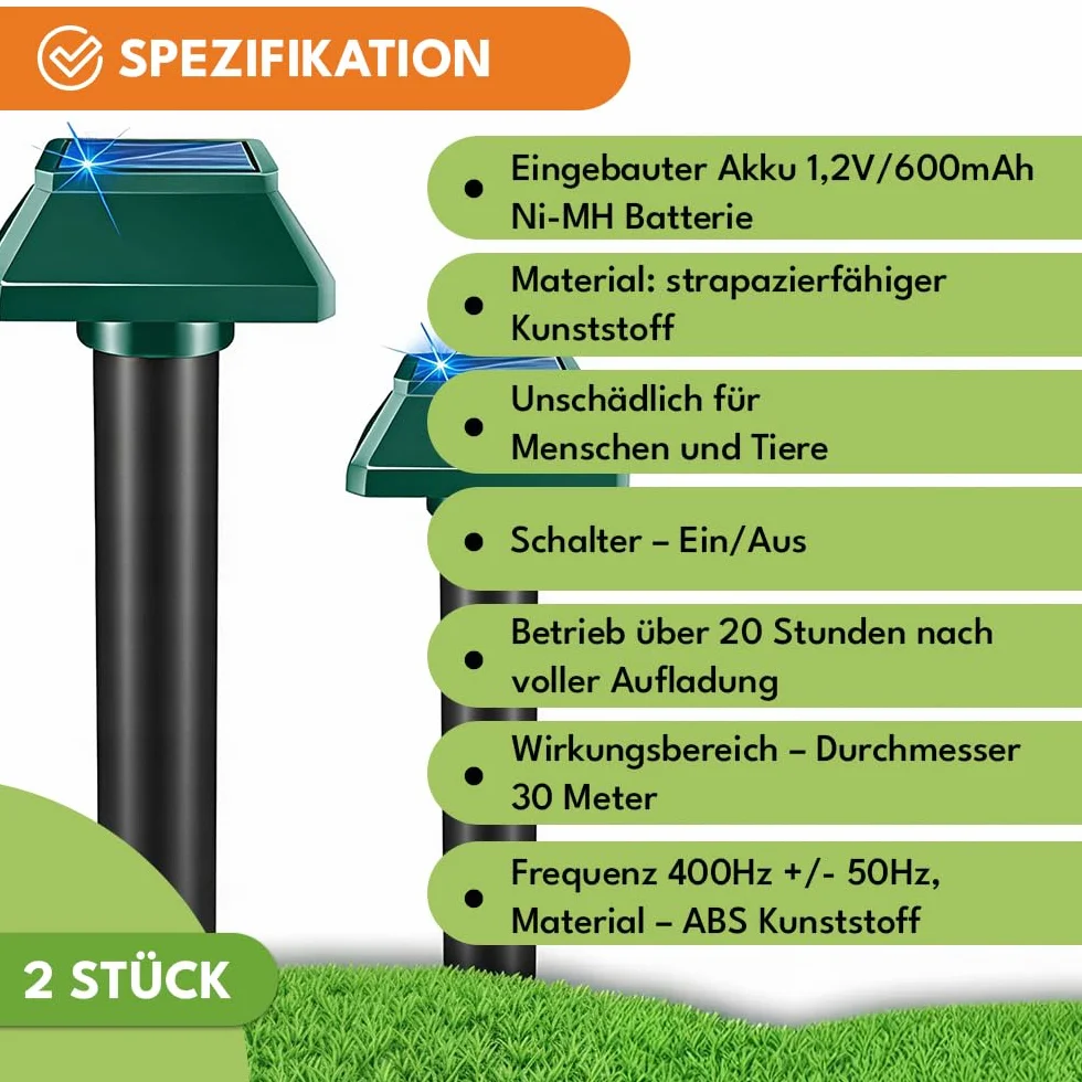 KRUMAD Solarny odstraszacz kretów i gryzoni 2 sztuki ultradźwiękowy wodoodporny z wibracjami