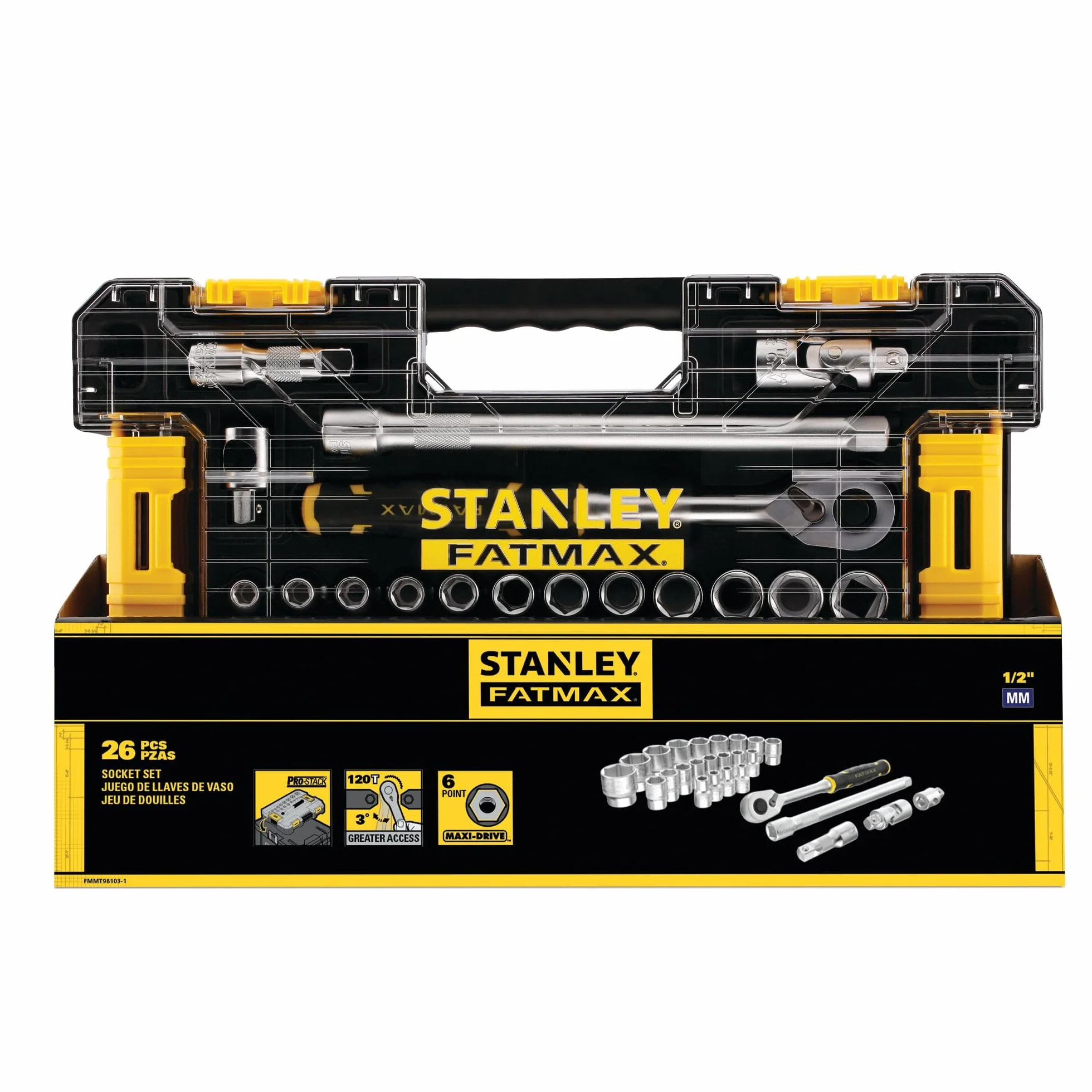 STANLEY Precyzyjny Set 1/2" - 26 elementów dla profesjonalistów i majsterkowiczów do codziennego użytku ergonomiczna konstrukcja
