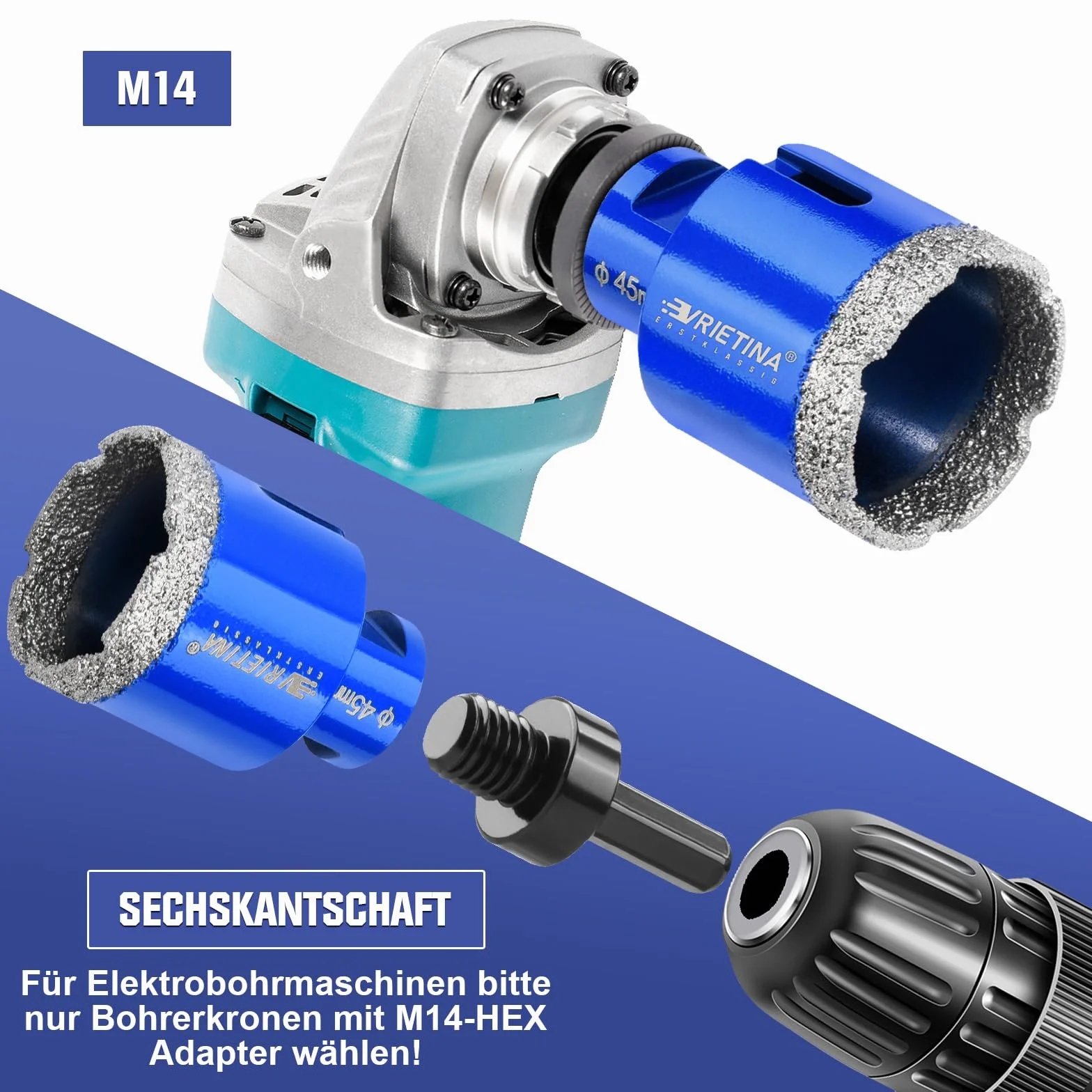 16 mm diamentowe wiertło do płytek M14 wiertło diamentowe wiertło do szkła na mokro i na sucho koronka wiertnicza do szlifierek kątowych, diamentowa koronka wiertnicza wiertło otwornica do płytek,
