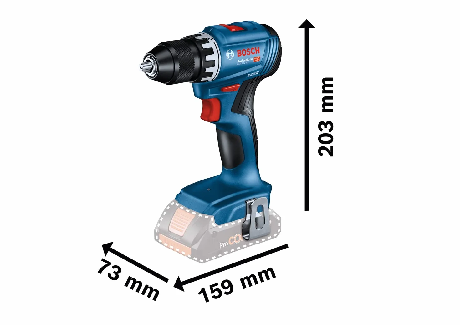 Bosch Professional 06019K3203 Akumulatorowa wiertarko-wkrętarka systemowa 18 V GSR 18 V-45 (prędkość obrotowa 1900 min.), 2 x akumulatory 2,0 Ah, ładowarka GAL 18V-20, w L-BOXX)