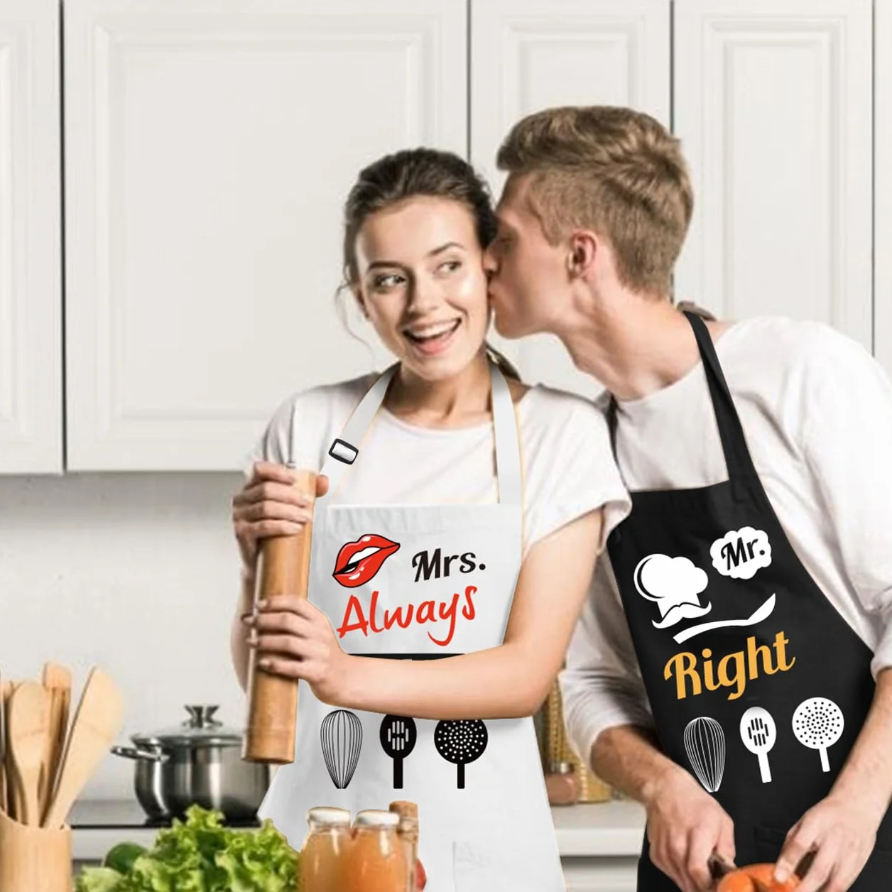 Fartuch kuchenny Mr Mrs regulowany z kieszeniami prezent dla par