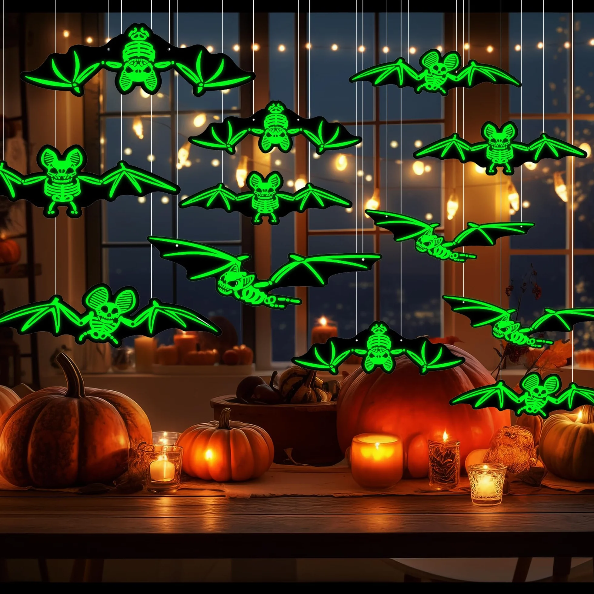Zestaw dekoracji na Halloween, 12 sztuk, świecący nietoperz, naklejki ścienne, wodoodporne, PCW