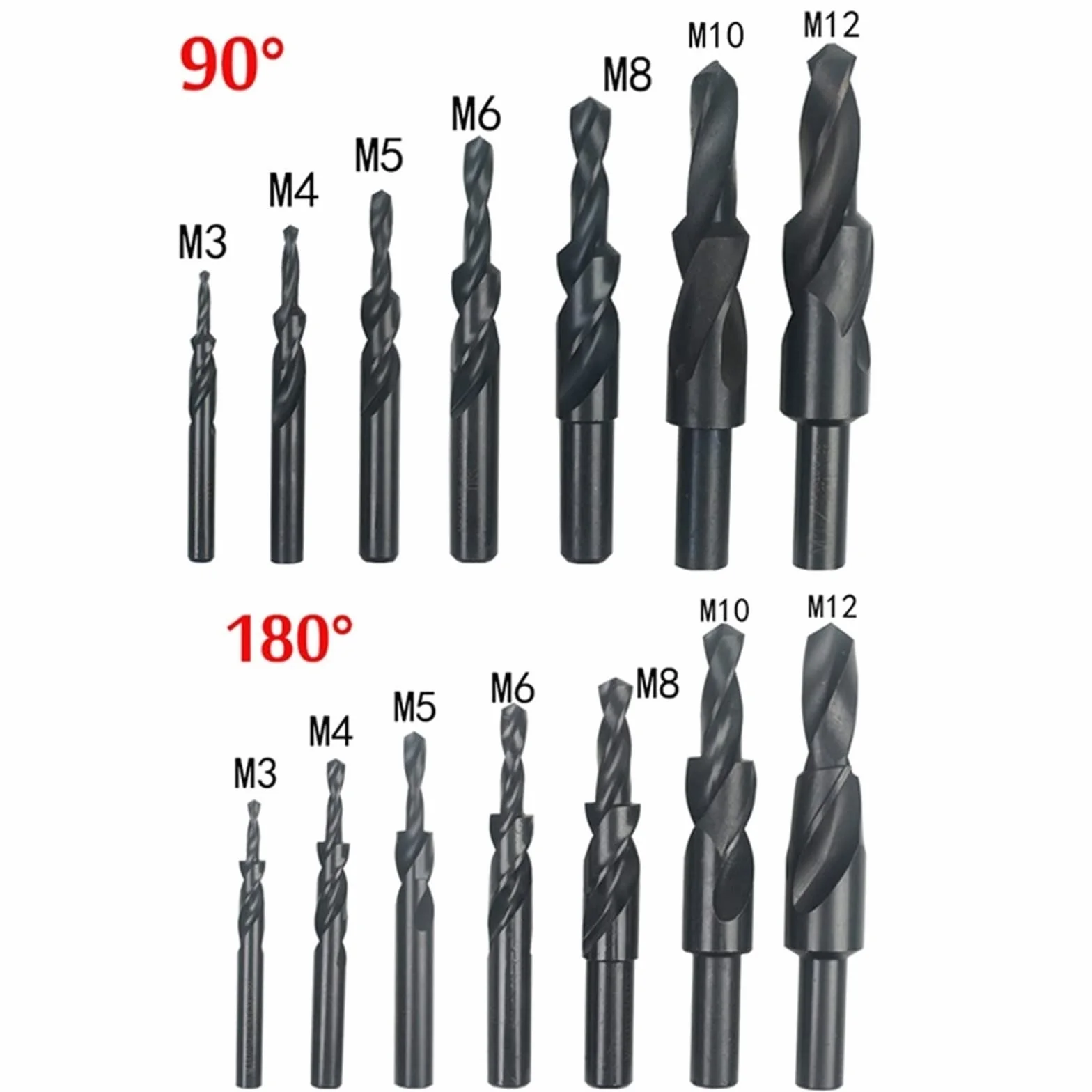 1PC HSS pogłębiacz wiertło stopniowe powlekane/czarne śruby z łbem wpuszczanym wiertło 90/180 do miedzi aluminium M3-M12 (kolor: tytanowa powłoka, rozmiar: M8 (180 stopni))