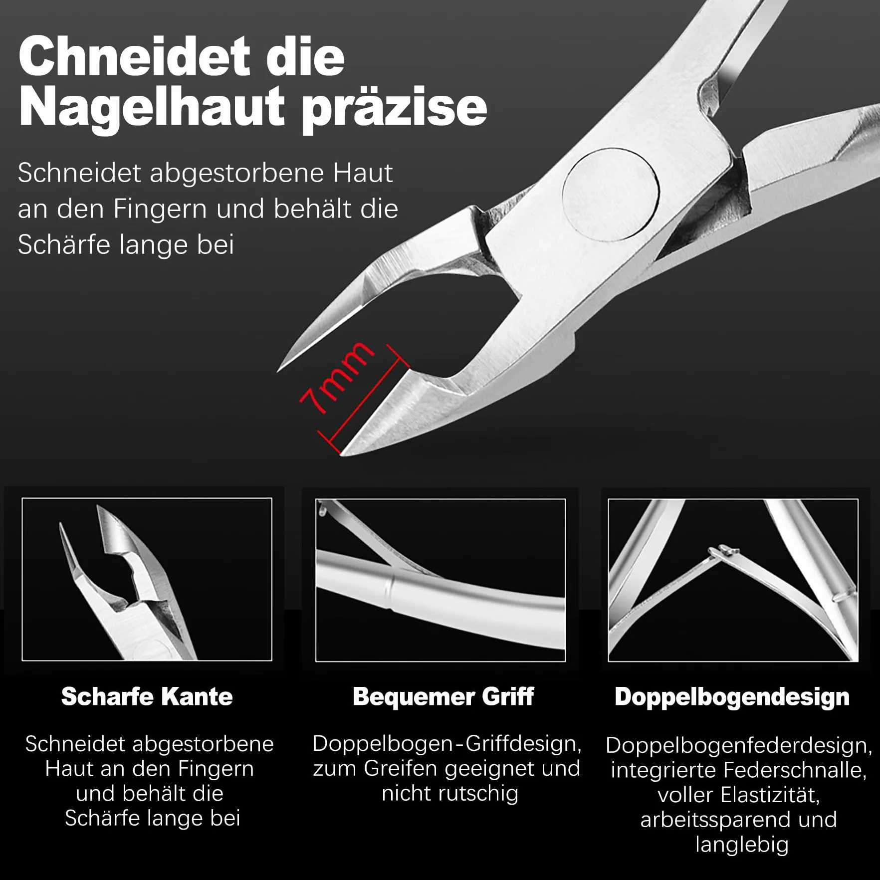 Profesjonalne szczypce do skórek paznokci, bardzo ostre, ergonomiczne wzornictwo, bez plastiku