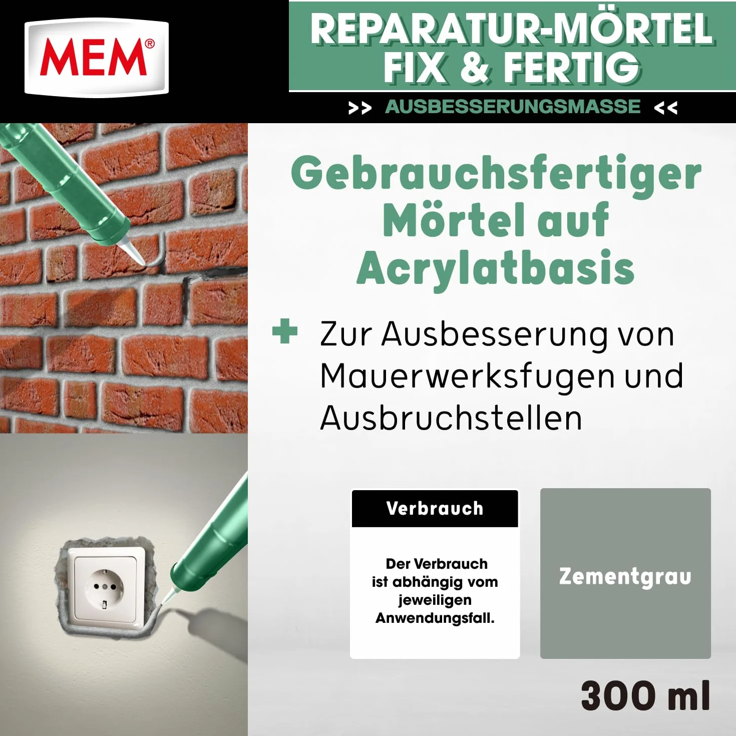 Mem Fix & Ready Zaprawa, Szary, 300 ml