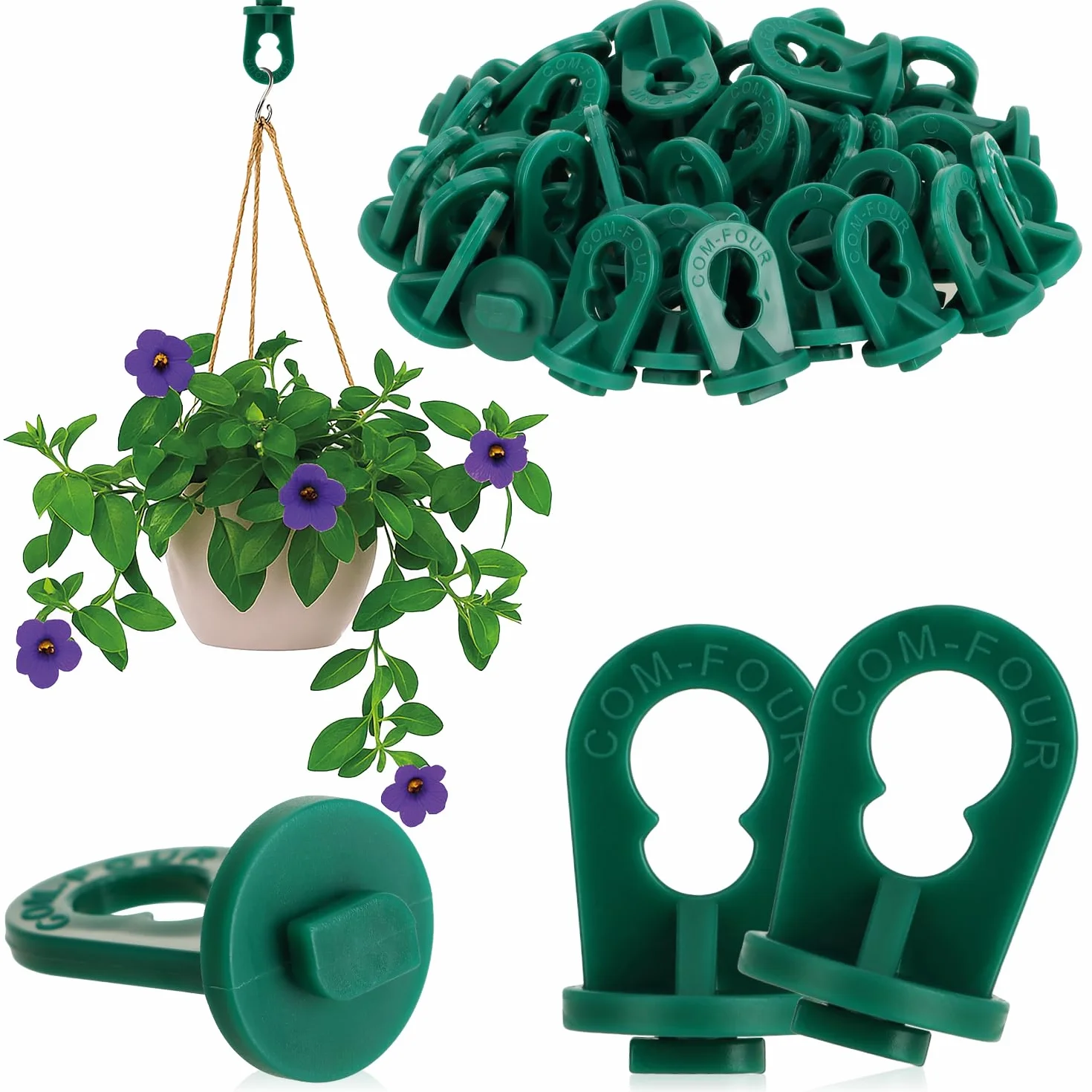 COM-FOUR® 50x klipsy szklarniowe - Stabilne uchwyty do roslin o duzej nosnosci - Urzadzenia do zawieszania szklarni i ogrodów zimowych - Oczka do szyn szklarniowych (050 klipsów - zielone)