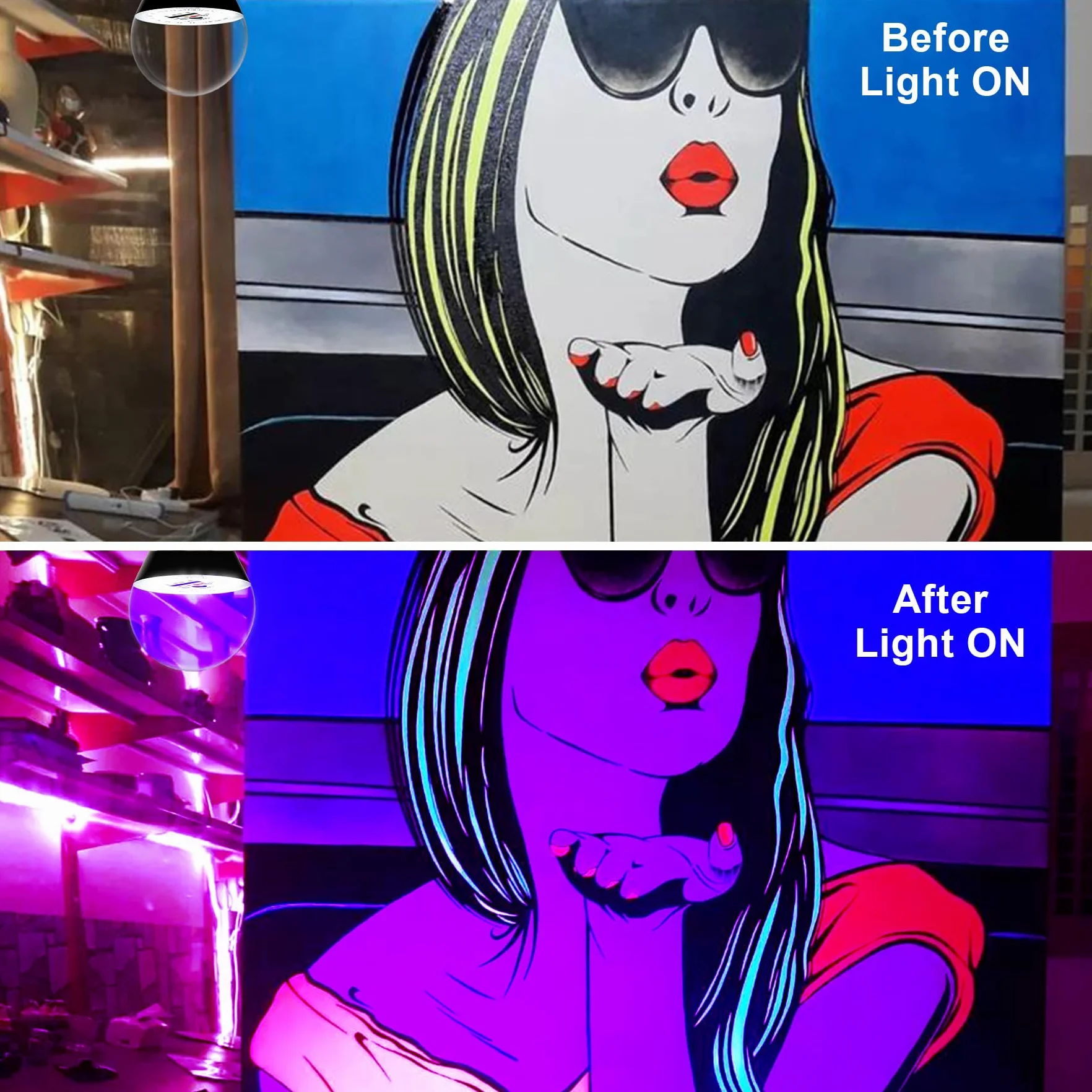 2-pak żarówek UV, czarne światło, E27, 12 W, lampa UV, 395 nm UVA, czarna żarówka na imprezę, do klubu, baru, na Halloween