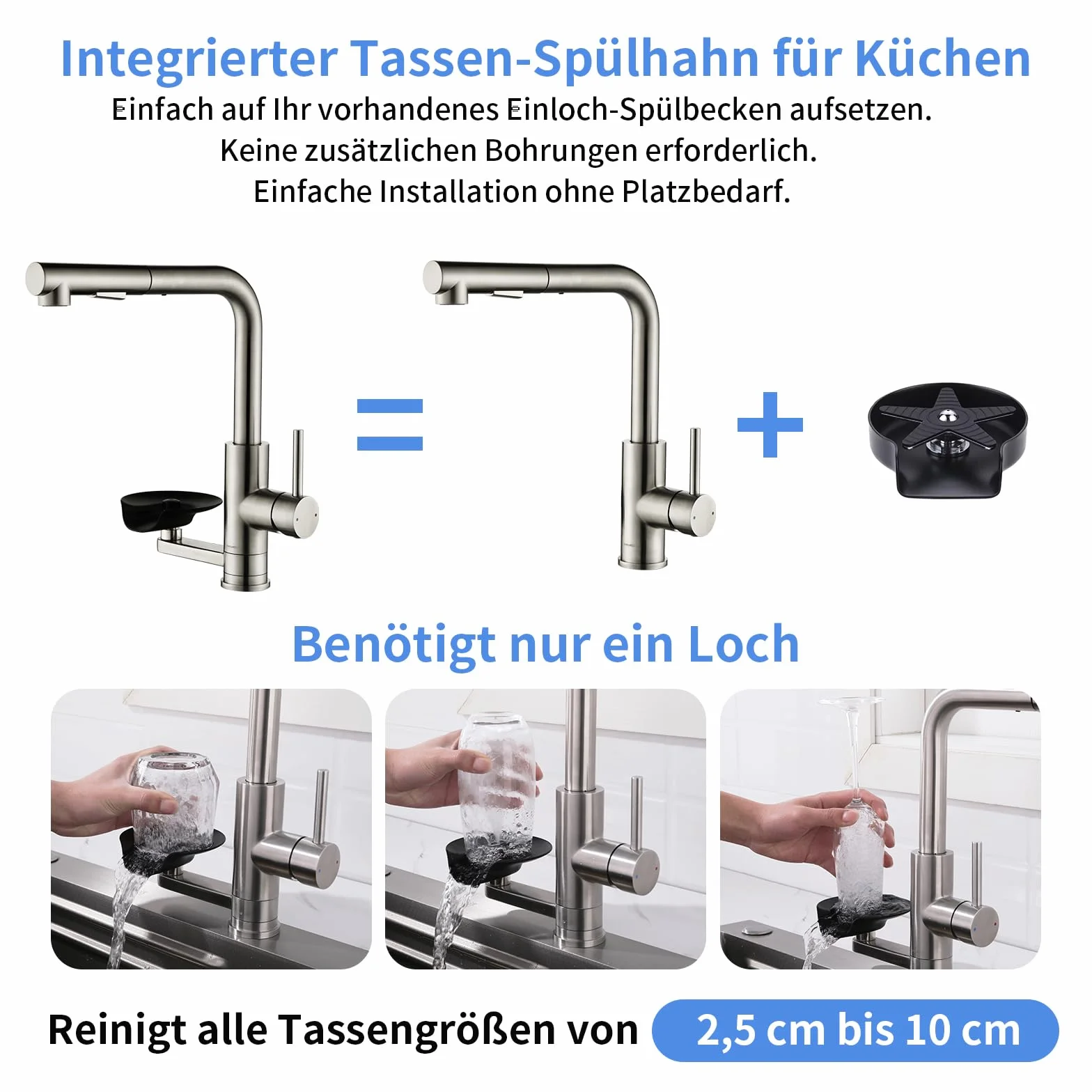 Kran kuchenny Bateria kuchenna LakeBayMZC z myjką do szklanek, wyciągana, podwójna wylewka, stal nierdzewna 304 matowa