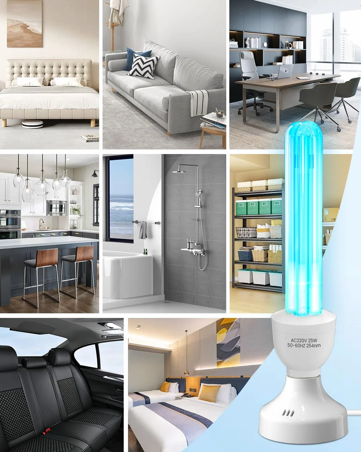 Lampa bakteriobójcza UVC 25 W Ultrafioletowa lampa ozonowa z pilotem i timerem E27 Żarówka UV sterylizator z rurką kwarcową Sterylizacja UVC 254 nm do sypialni, kuchni, toalety