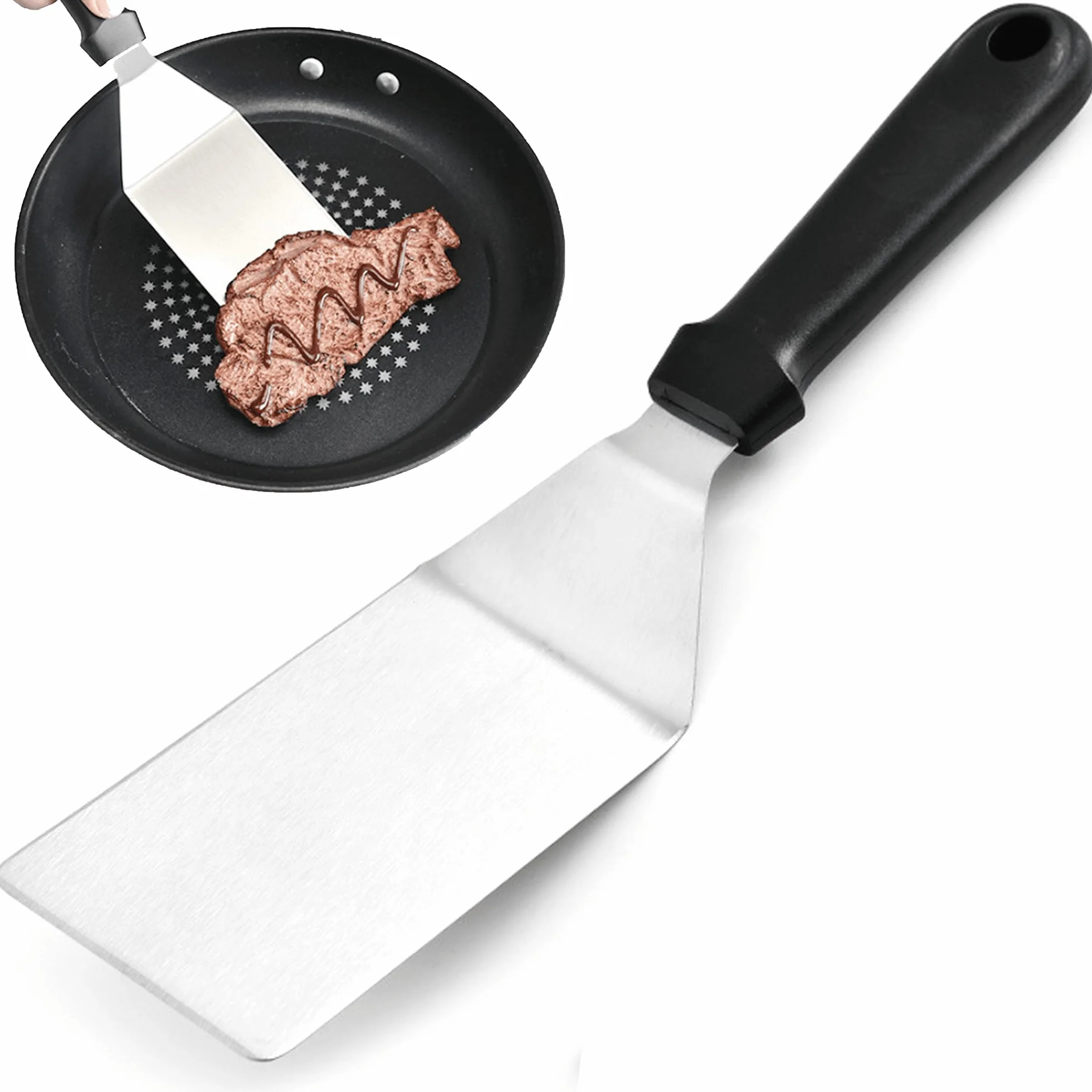 Metalowa Szpatułka do Grillowania ze Stali Nierdzewnej, Ergonomiczny Uchwyt Zapewniający Wygodny Chwyt, Idealnado Grillowania i Gotowania na Płaskim Blacie