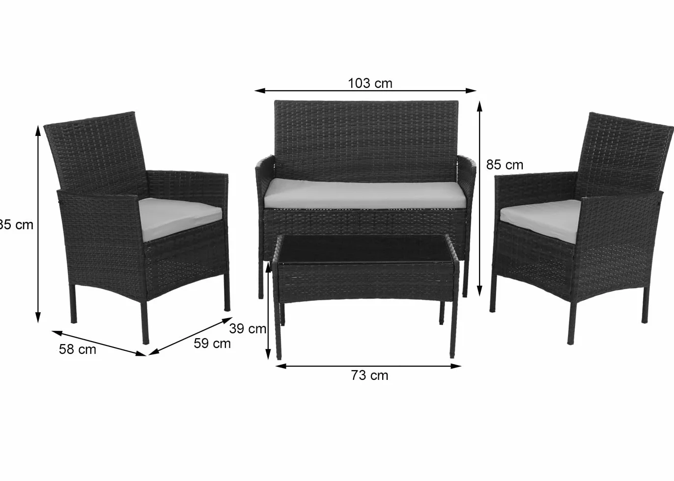 Zestaw ogrodowy z polirattanu HWC-N98, zestaw wypoczynkowy, metal, szkło, tkanina/tkanina (180 g/m²) - brązowy, poduszka kremowa