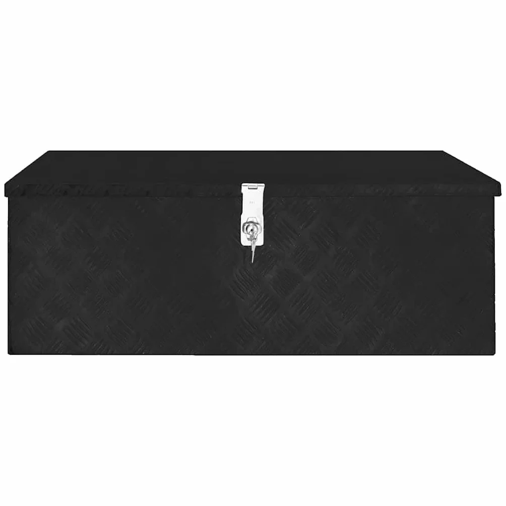 Aluminiowe pudełko do przechowywania, czarne, 90 x 47 x 33,5 cm, do skrzynki narzędziowej, transportu, przechowywania, z uchwytem, systemem zamykania i kluczem, do warsztatu, garażu