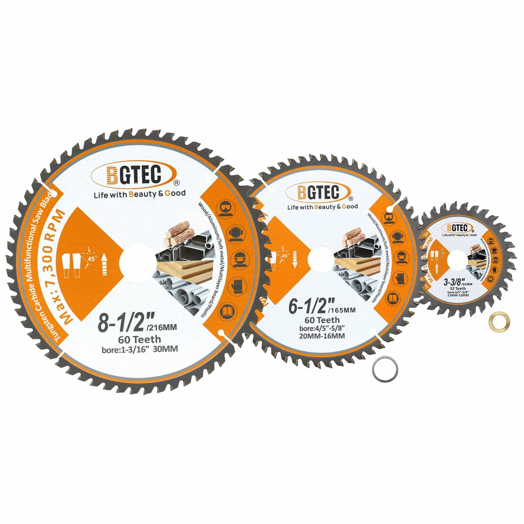 TCT Brzeszczot tarczowy Zęby z węglików spiekanych do ogólnego zastosowania 85 MM, 165MM, 216MM końcówki tnące do drewna, aluminium, plastiku i miedzi BGTEC, 3 sztuki