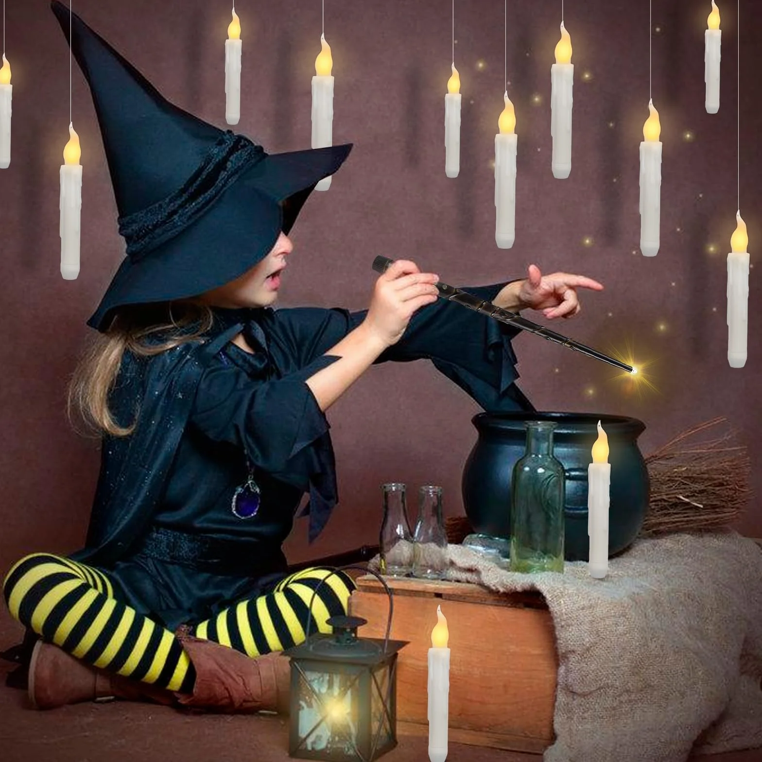 CIRULLI 12 pływających świec z magiczną różdżką, świeca LED sterowana pilotem, pływające świece z migoczącym płomieniem, elektryczne świece na Halloween, wesela, dekoracje, Boże Narodzenie