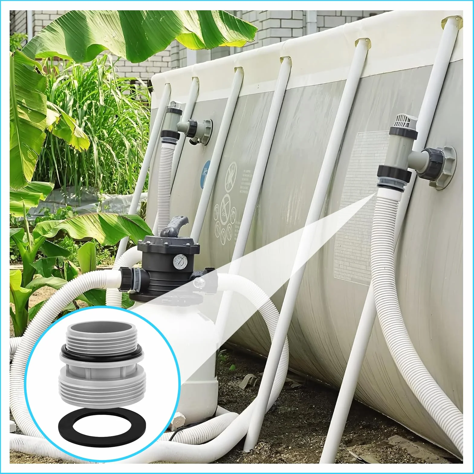 Adapter do węża basenowego 38 mm na 1 1/2 cala z uszczelką, zestaw 2 szt.