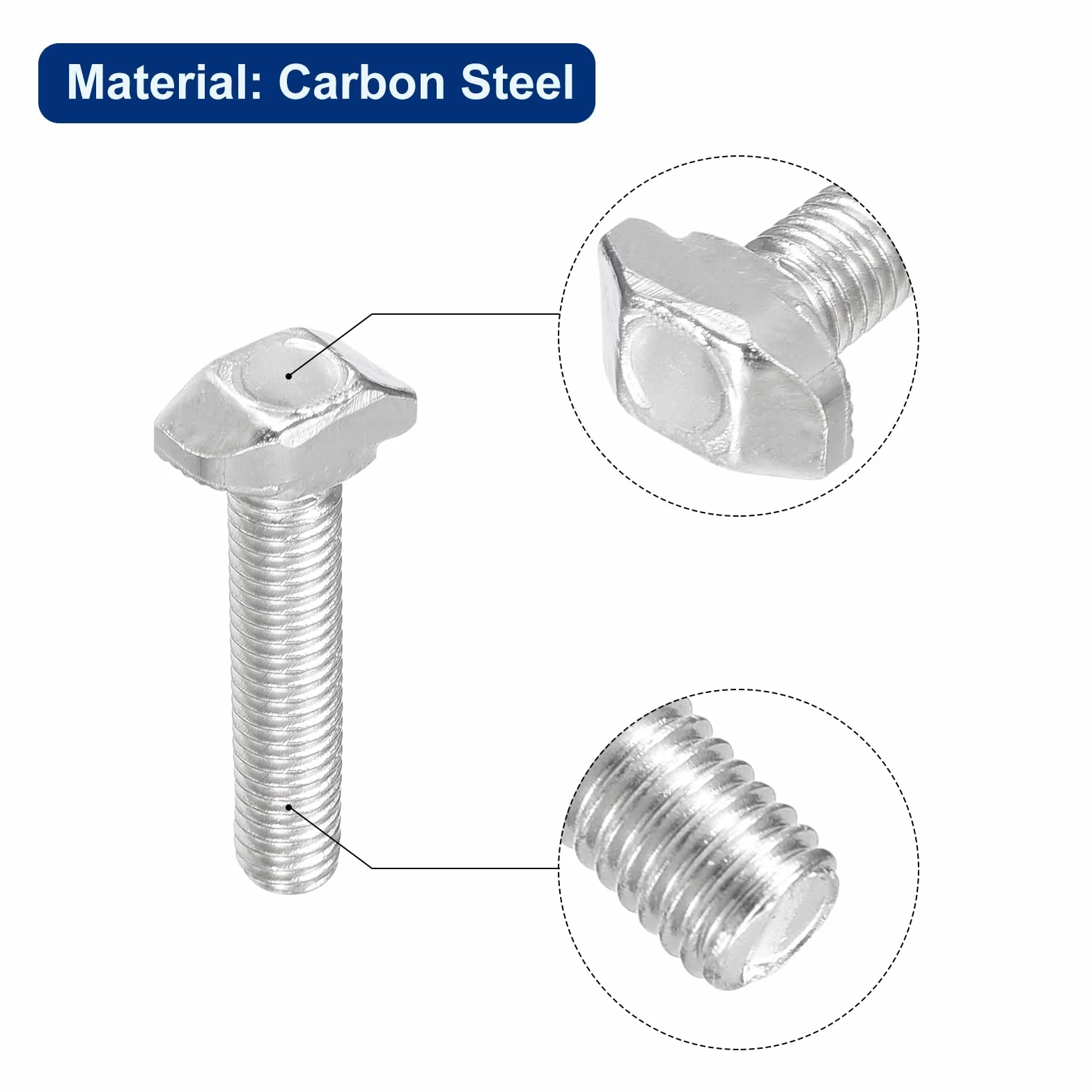QUARKZMAN 40 sztuk śruby T-Slot, M5 x 25 mm Śruba z łbem młotkowym T Pin do profilu aluminium serii T 2020, niklowana stal węglowa, srebrny