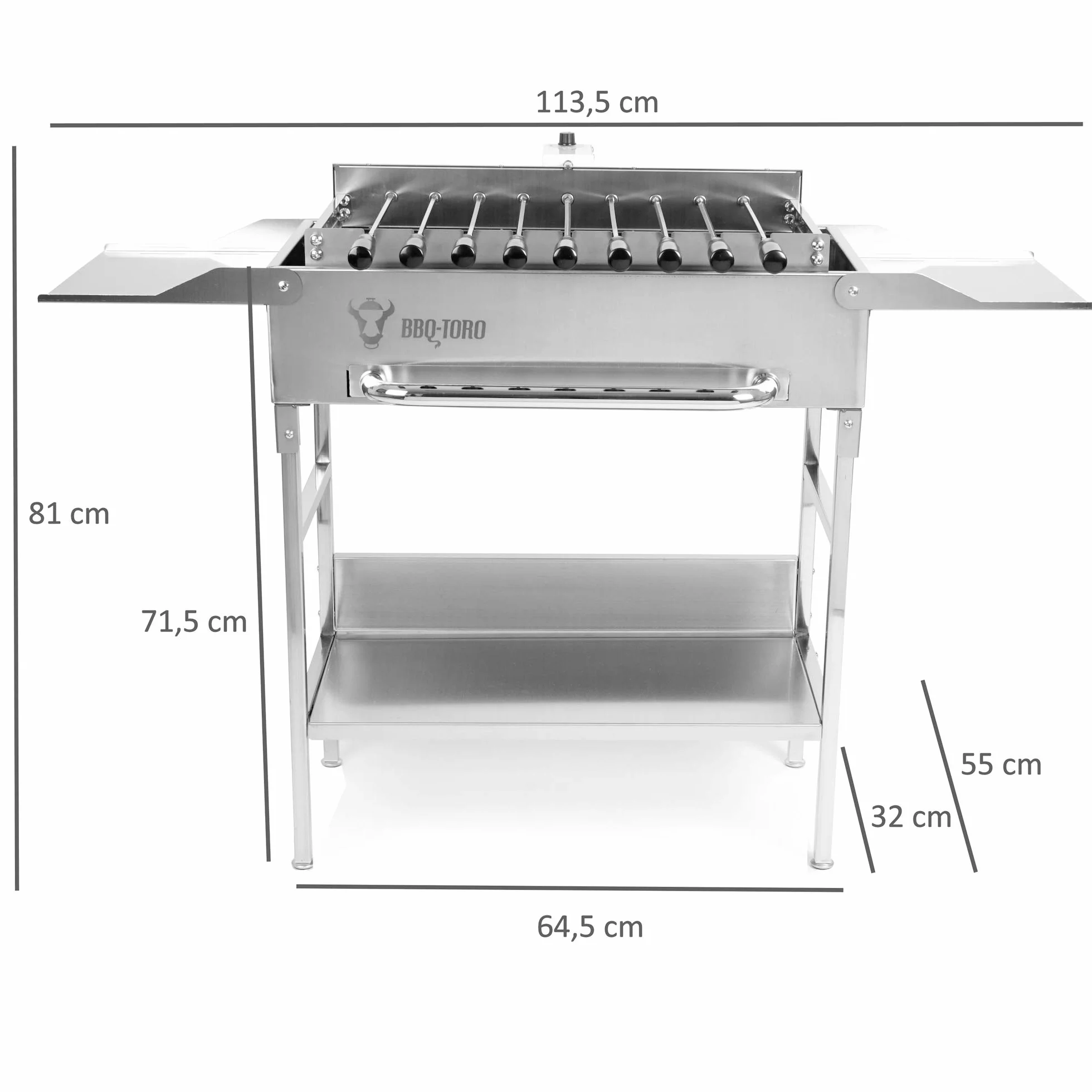 BBQ-Toro Stół do grillowania z elektrycznym rożnem i rusztem do grillowania | grill ze stali nierdzewnej z obrotową nakładką, 9 szpikulców, rusztem do grillowania i silnikiem | z wtyczką sieciową i