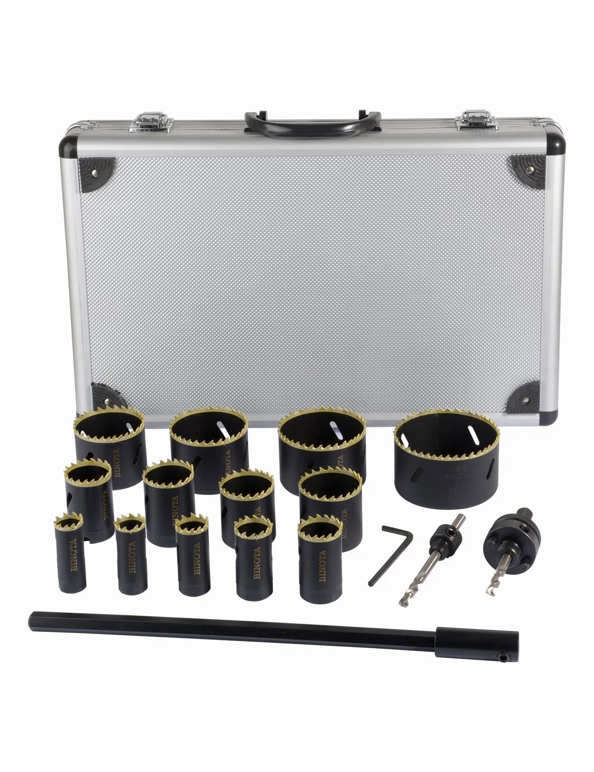 BINOTA Bimetaliczna piła wiertnicza, zestaw 19-76 mm, do metalu, drewna, sklejki, PCV, płyta pilśniowa, płyta gipsowo-kartonowa, zestaw 19 20 22 25 29 32 35 38 44 51 57 64 76mm