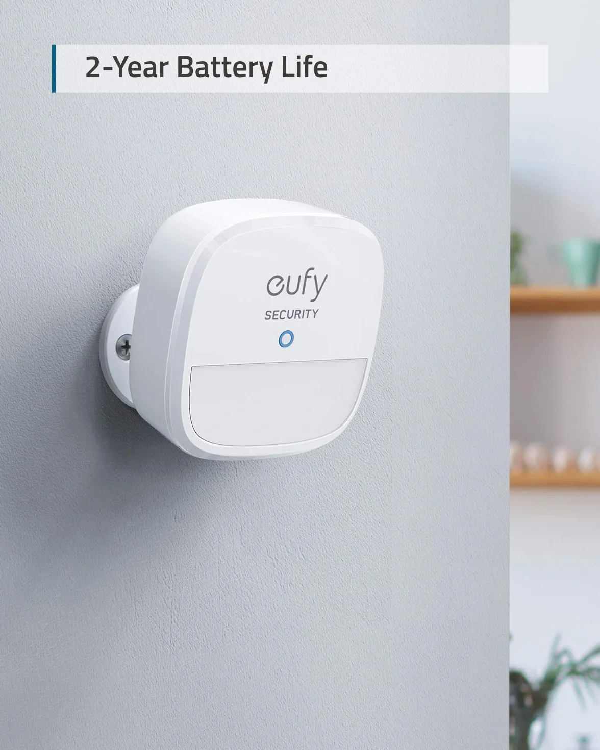 eufy Security Czujnik ruchu domowego, zasięg 100°, wykrywanie 9 m, 2 lata żywotności baterii, regulowana czułość (wymagana baza domowa)