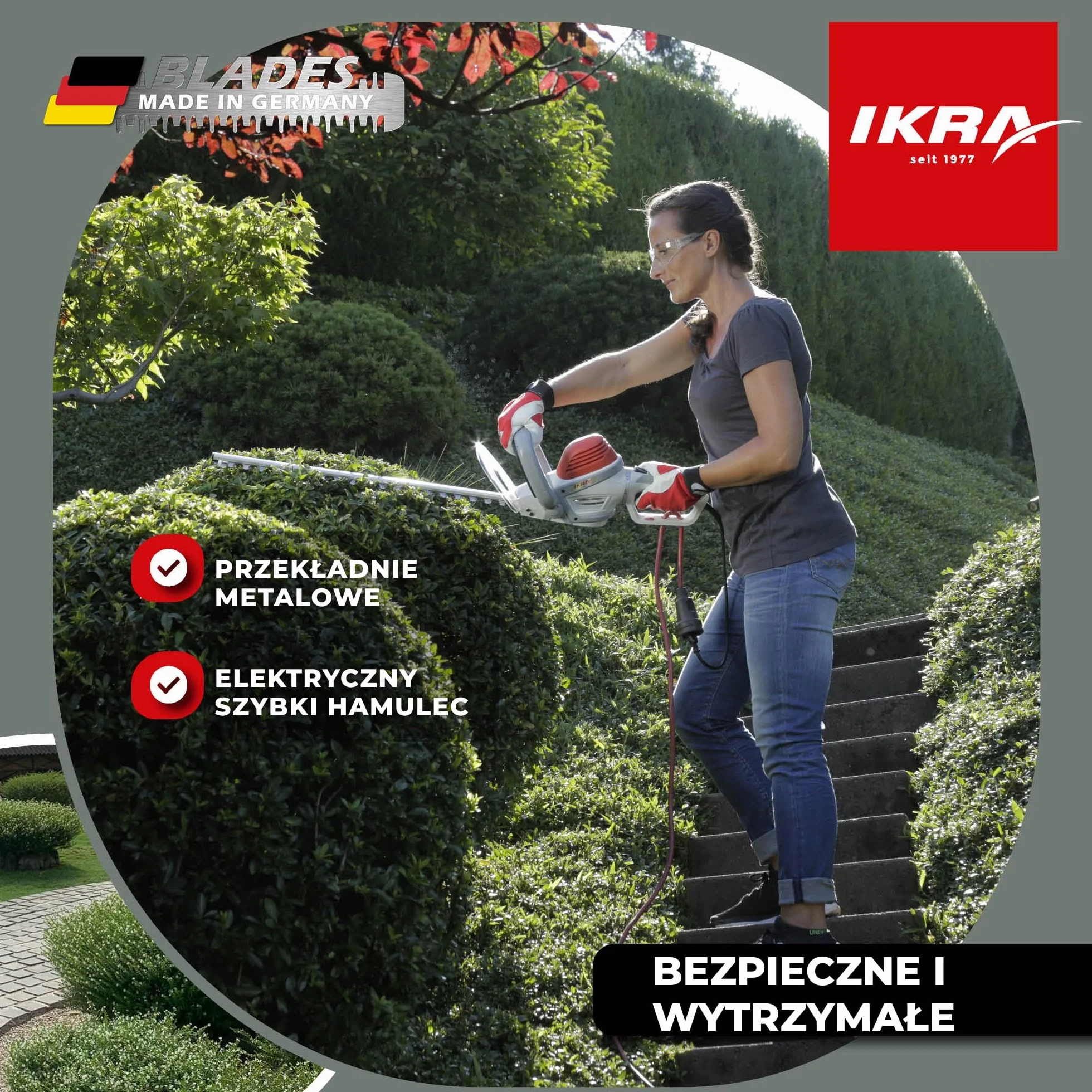 IKRA nożyce do żywopłotu elektryczne IHS 650 650W 55cm 22mm 180° uchwyt skrętny