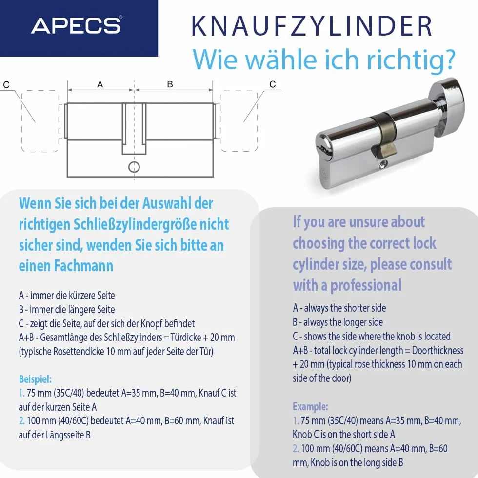 APECS Cylinder zamykający zamek bezpieczeństwa drzwi mieszkania cylinder gałki 90 (45/45C) mm z 5 kluczami model CodeDeco ZM-90(45/45C)-C chrom