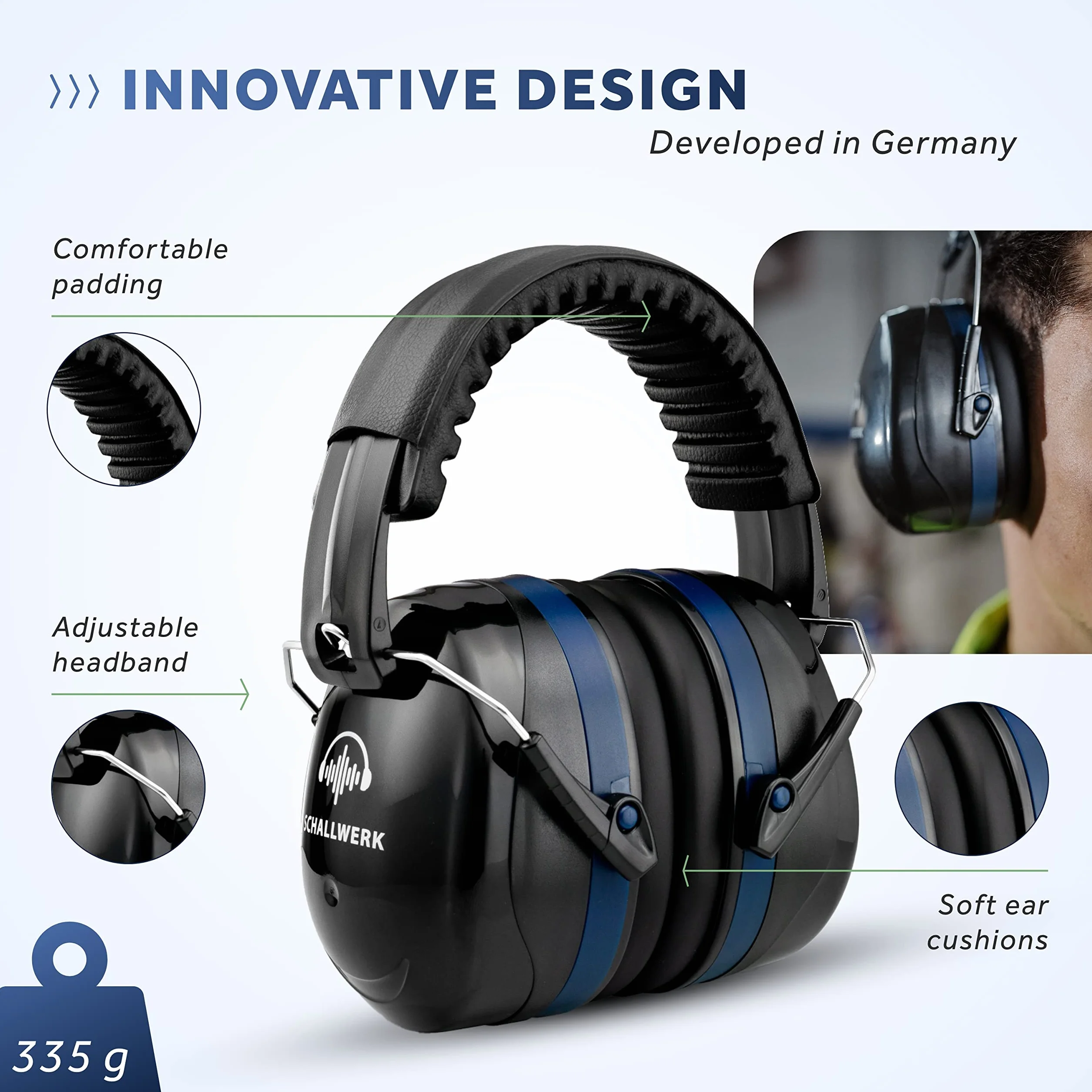 Schallwerk ® Work + ochrona słuchu - regulowana wielkość słuchawek z redukcją szumów - tłumi hałas i chroni słuch - idealne do pracy i na co dzień