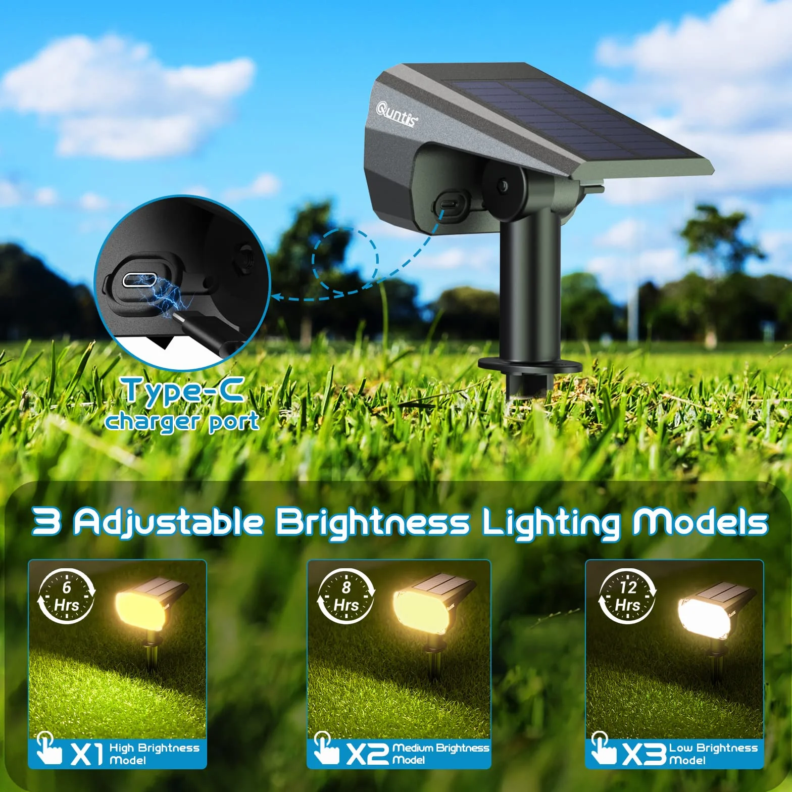 Quntis 4 szt. zewnętrzne lampy solarne LED IP65 wodoodporne, reflektor słoneczny na zewnątrz, lampa oświetlająca ścieżkę do ogrodu Podjazd Garaż Taras Podwórko, mocny reflektor słoneczny