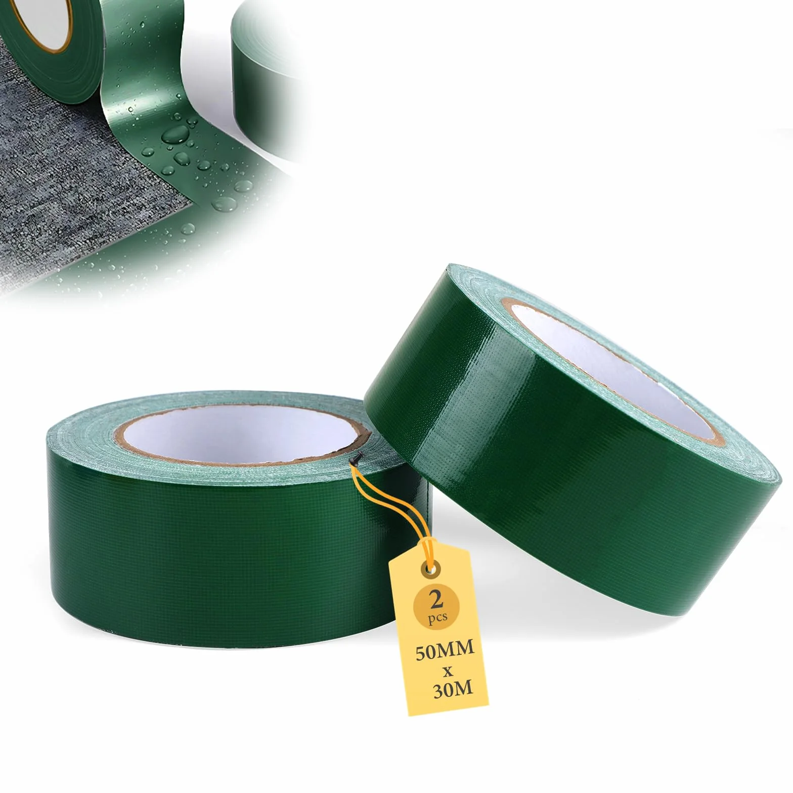 2 rolki zielonej taśmy pancernej, 50 mm x 30 m, wzmocniona tkaniną taśma naprawcza, wodoodporna taśma Duct Tape, uniwersalna taśma z tkaniny, taśma PCW do użytku wewnątrz i na zewnątrz,