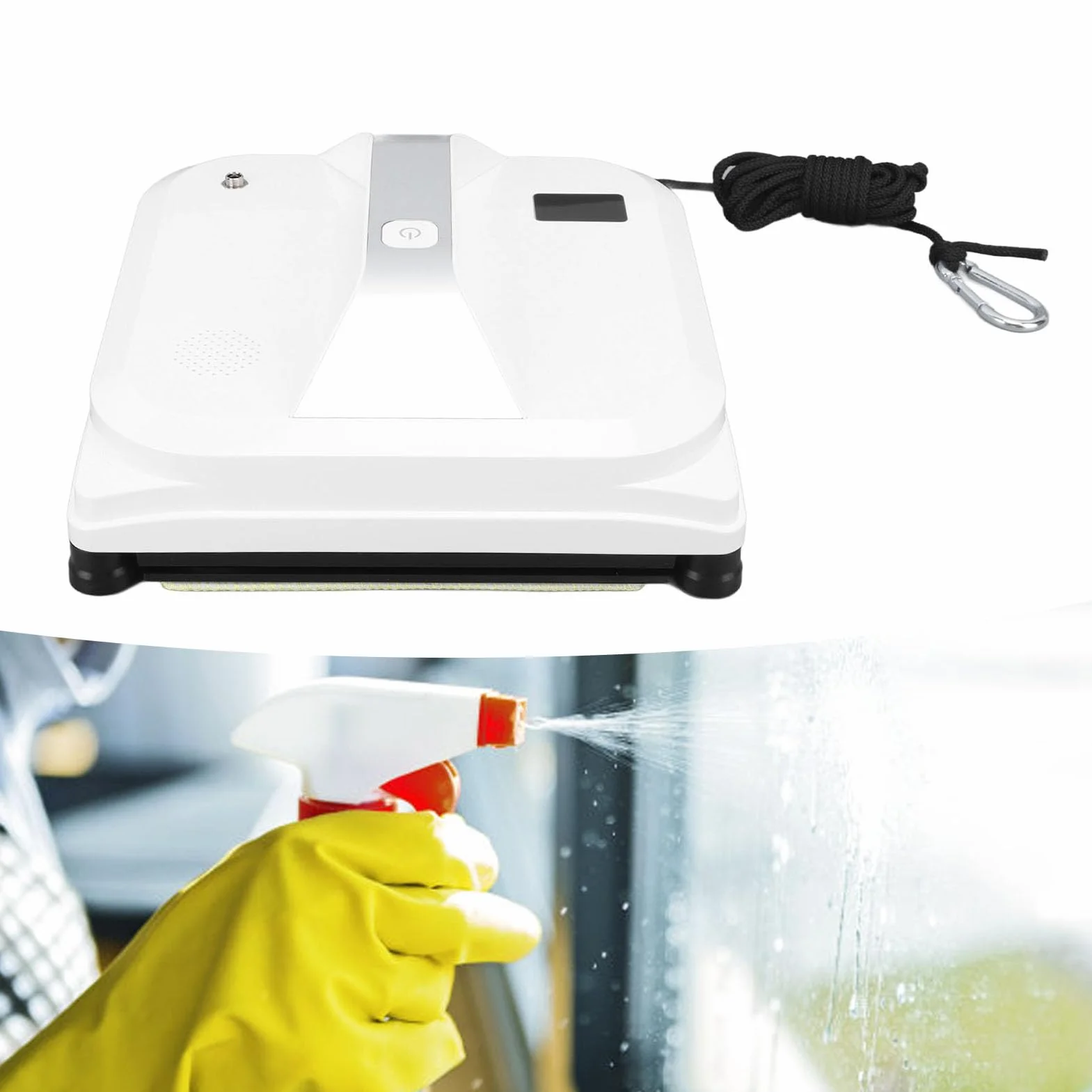 Robot do Czyszczenia Szkła, Automatyczny środek do Czyszczenia Okien 80 W Niski Poziom Hałasu 100-240 V 2800 Pa Ssania Kwadratowy Kształt dla Domu (Wtyczka UE)