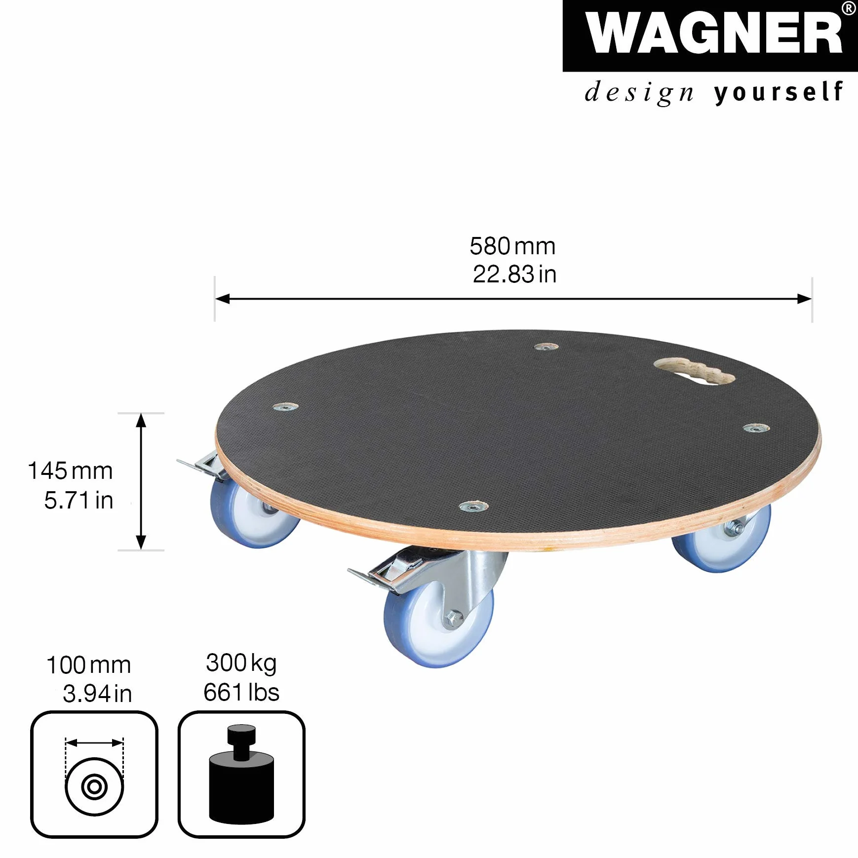 Wagner Multiroller Maxigrip Podstawka na Kółkach Brązowa 58 x 14,5 cm