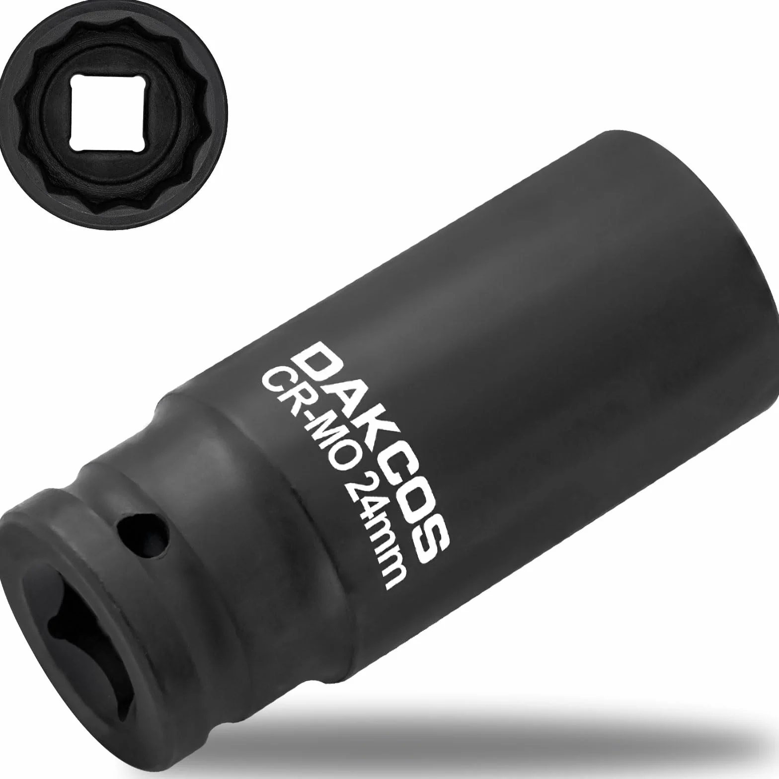 DAKCOS 24 mm dwunastokątna nasadka udarowa 1/2" do kluczy nasadowych, długa do łatwego demontażu nakrętek osi, Cr‑Mo
