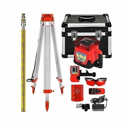 Zestaw Obrotowego Lasera Poziomującego Samopoziomującego 360°, Zasięg 500m Wodoodporny Precyzyjny Laser Budowlany, Odbiornik Pilot do Poziomowania Zewnętrznego Wyrównania