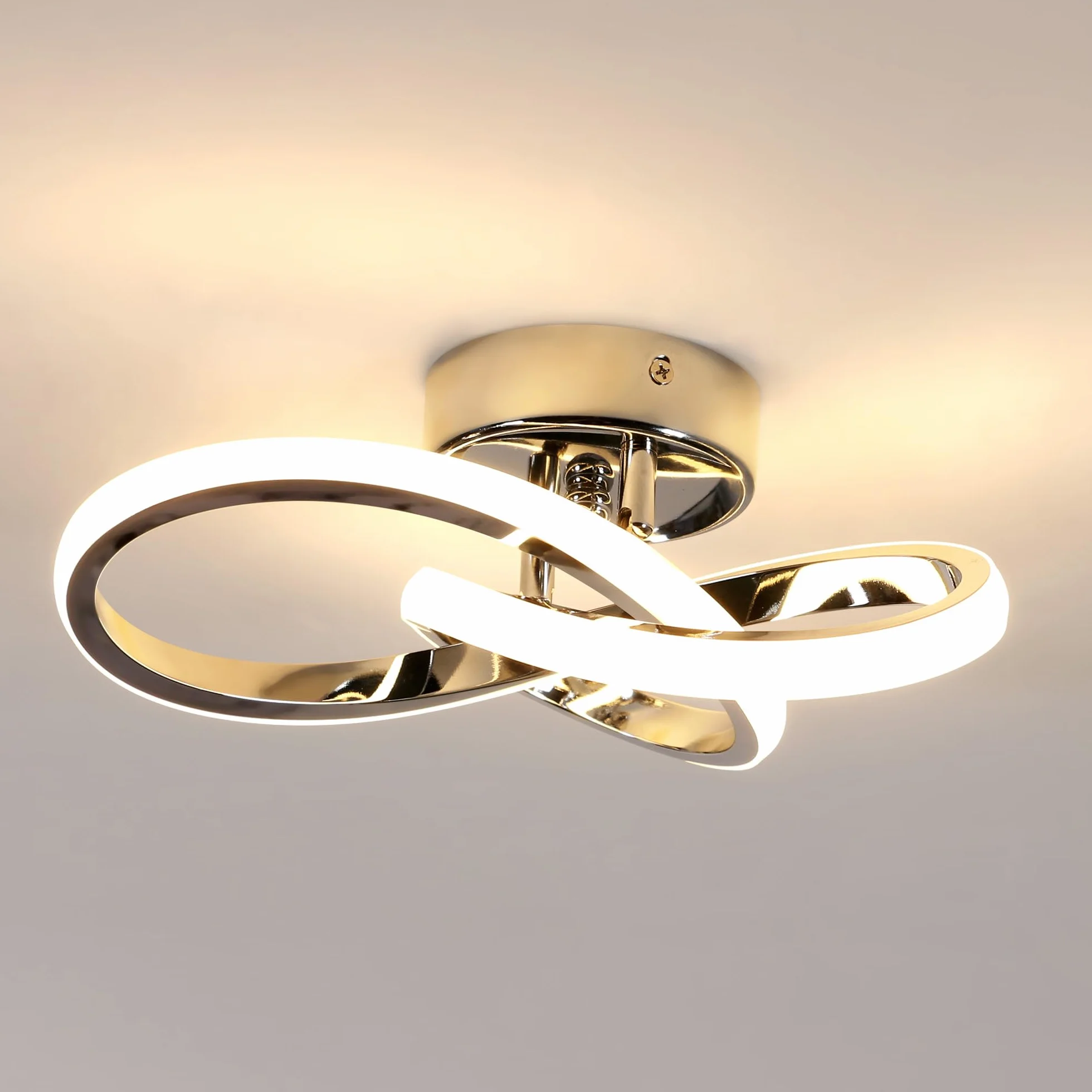 Comely Plafon LED Nowoczesny, Oprawa Sufitowa LED 22W 2475LM Oprawa, Żyrandol Do Korytarza Kuchni Sypialni Jadalni Balkonu, Ciepła Biel 3000K, Srebrny, Średnica 25cm