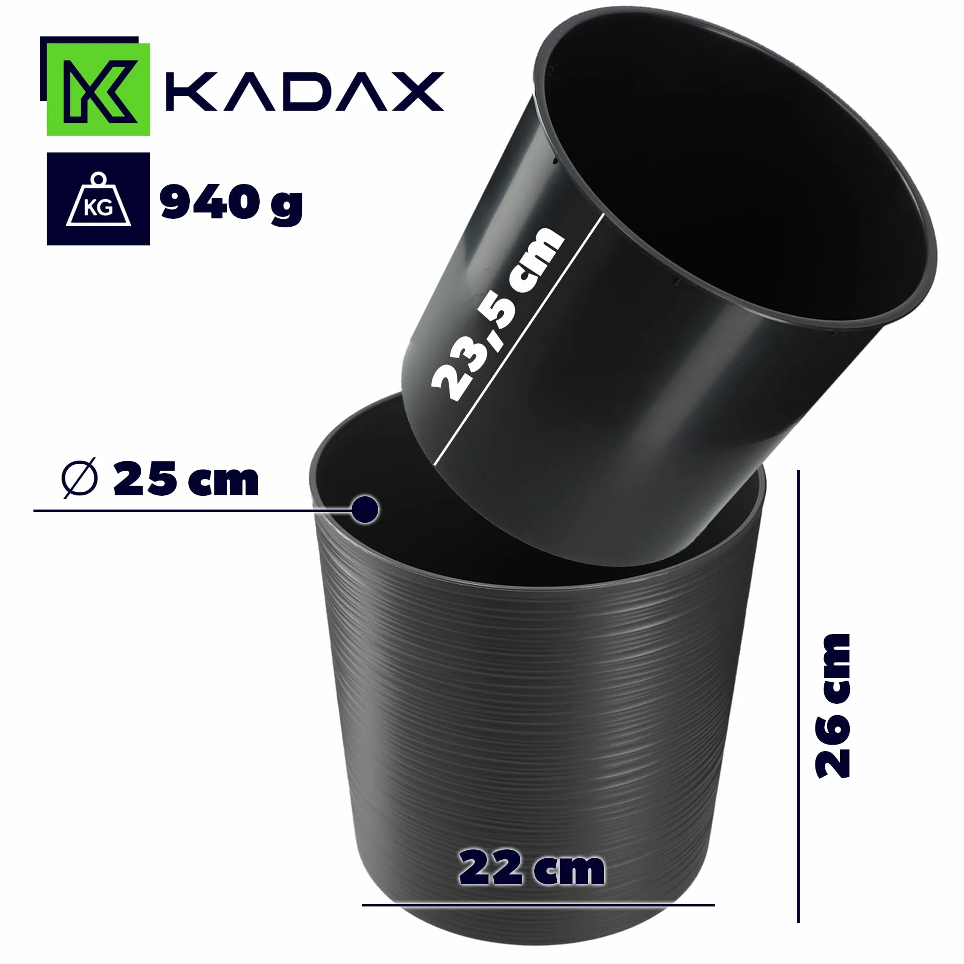 KADAX Doniczka z wkładem ⌀25cm grafit